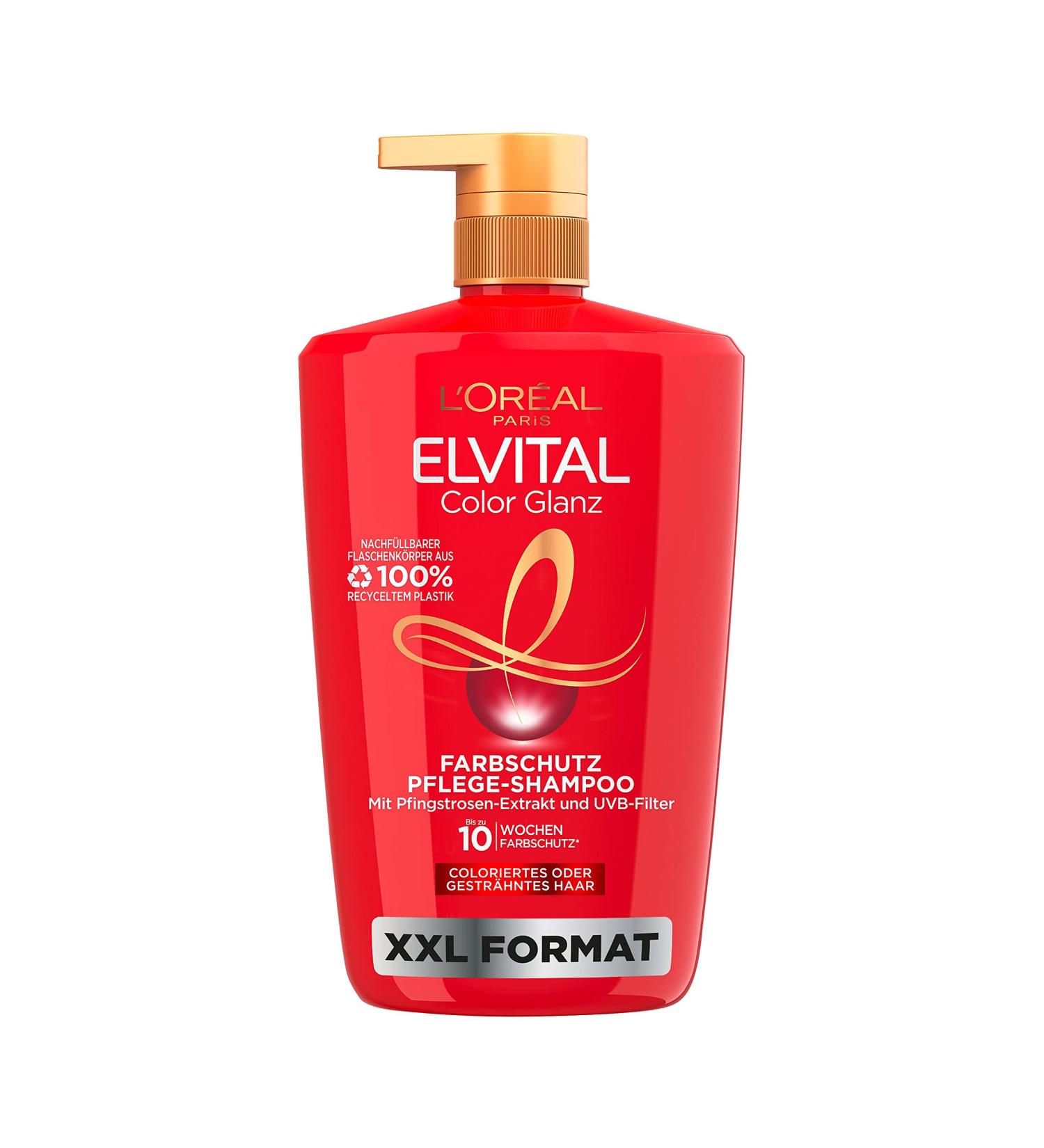L'Or al Paris Elvital XXL Color Protection Shampoo | Peony Extract & UV Filter | 1000ml - For Colored & Tinted Hair Care - Buy Online on GoSupps.com
