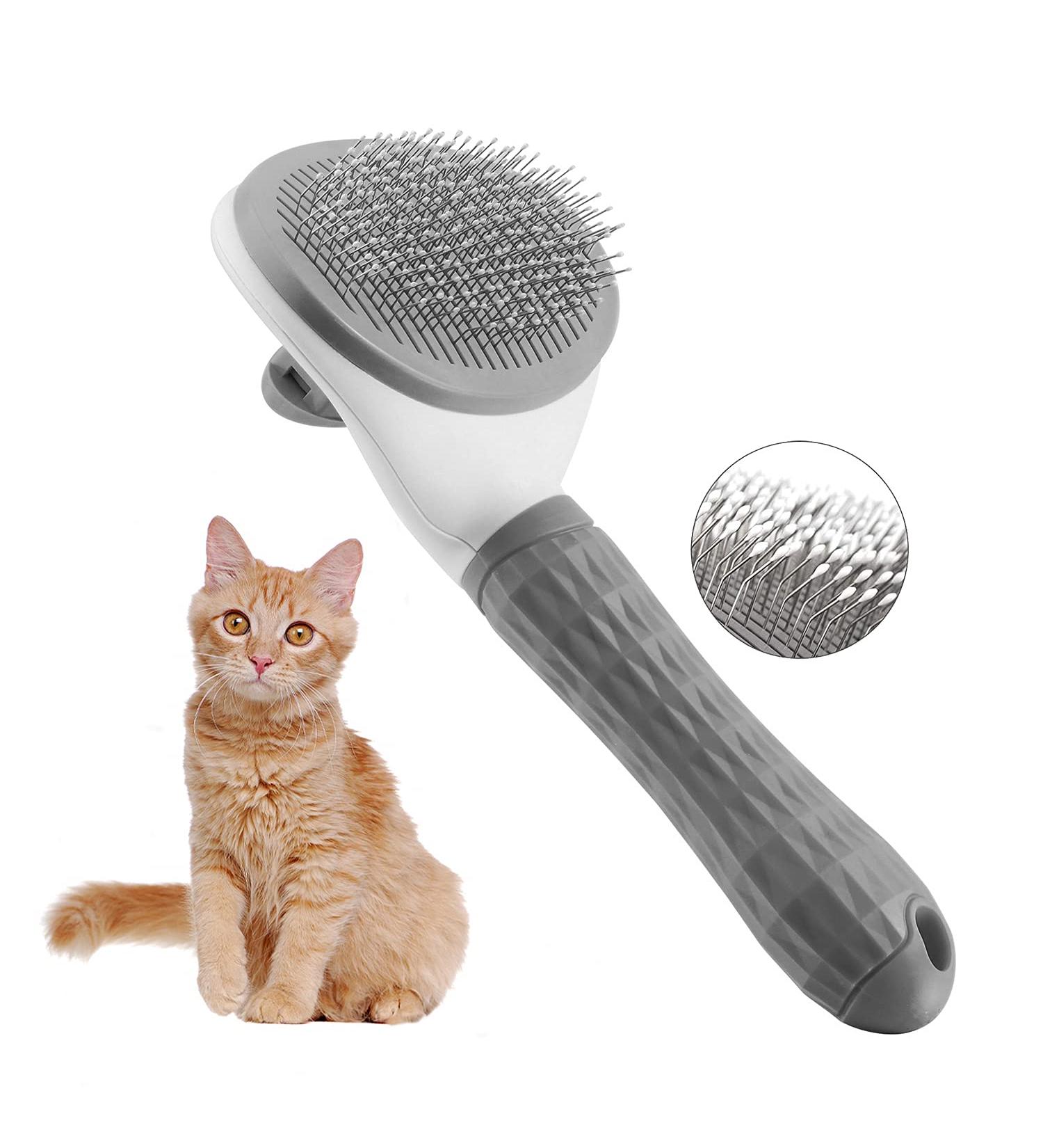 Self-Cleaning Cat Grooming Brush for Shedding - Pets Slicker Brushes for Dogs - Removes Loose Undercoat Mats and Tangled Hair - Pet Massage Tool in Gray - Buy Online on GoSupps.com