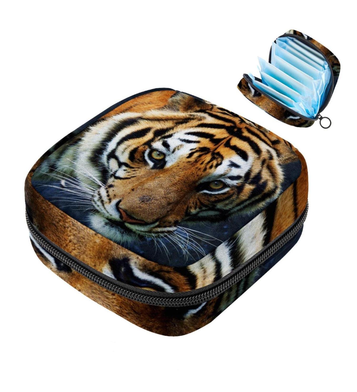 Portable Tiger Animal Sanitary Napkin & Menstrual Cup Bag - Zippered Pouch for Teen Girls & Women | Colorful Designs - Buy Online on GoSupps.com