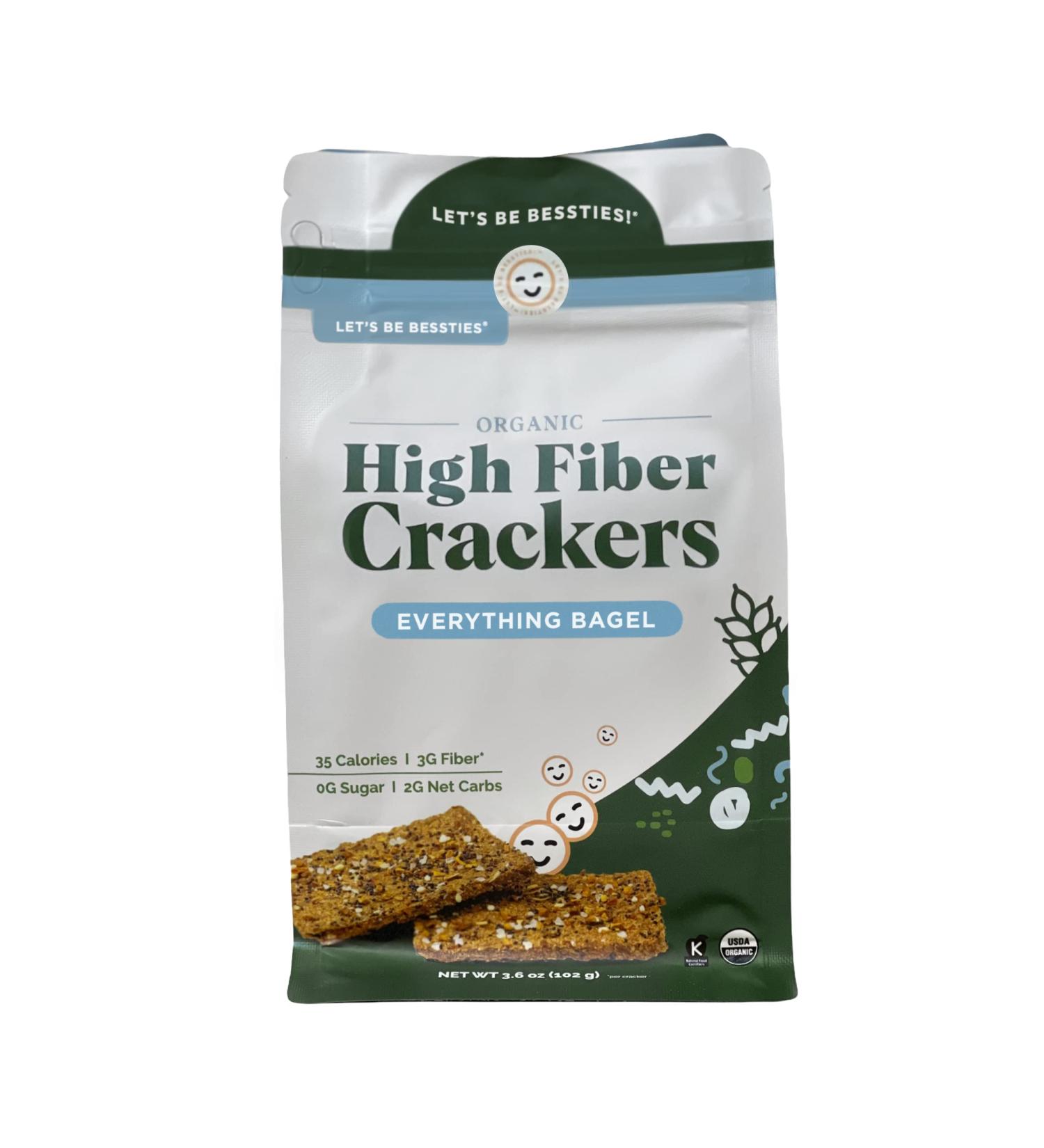 Organic High-Fiber Everything Bagel Crackers | Non-GMO Crispbread for Vegan, Paleo & Low-Carb Diets | 60 Crackers, 3.38 Ounce (Pack of 5) | Bessties! - Buy Online on GoSupps.com
