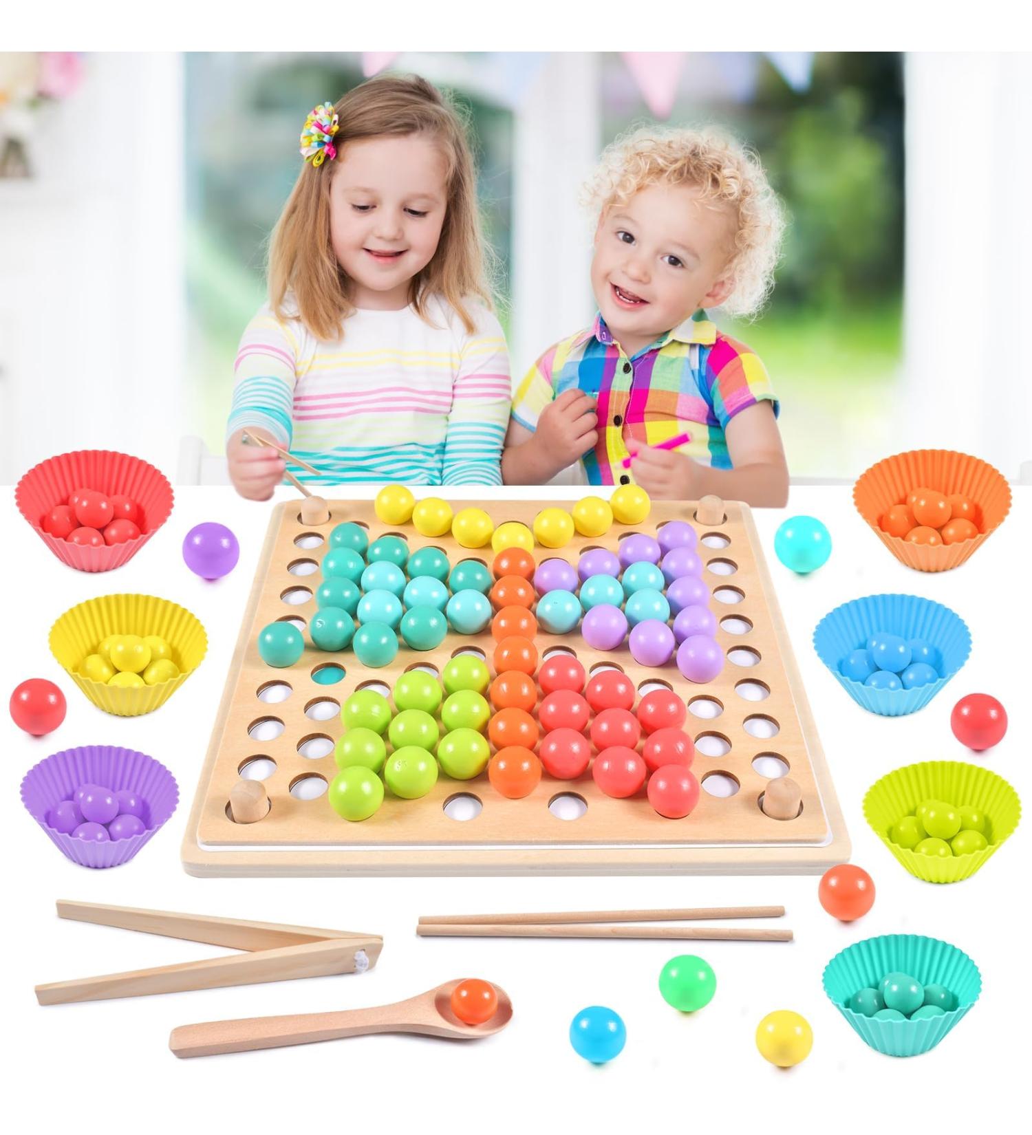 Qooloo Wooden Clip Board Game - Montessori Toys for Kids 3-5 | Color Sorting & Stacking Puzzle - Buy Online on GoSupps.com