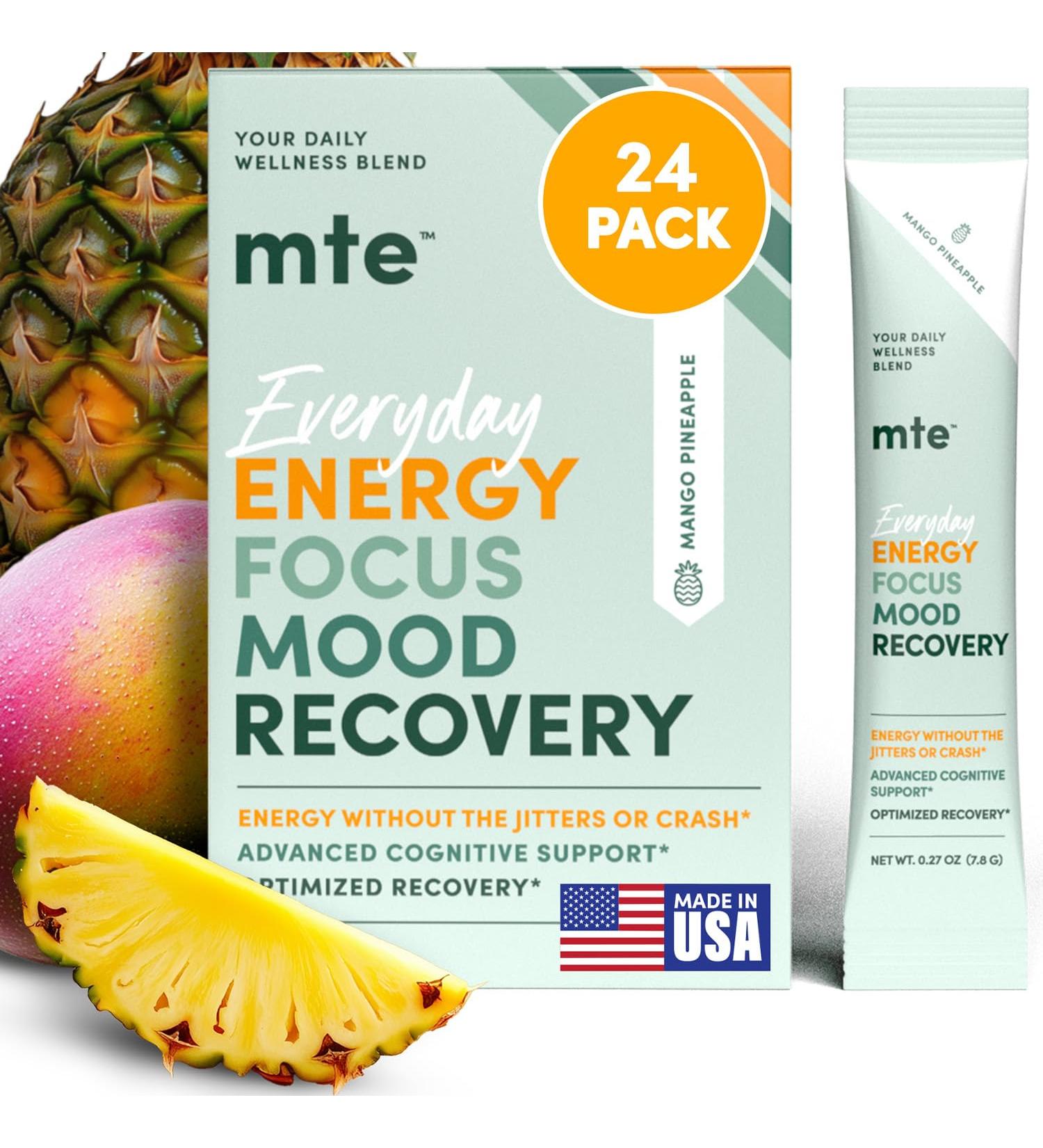 MTE Healthy Energy Drink Powder Packets | Caffeine Free & Sugar Free Energy | Boosted Focus and Productivity | 24 Drink Pouches | Paraxanthine Nootropic Supplement Mango Pineapple 0.27 Ounce (Pack of 24) - Buy Online on GoSupps.com