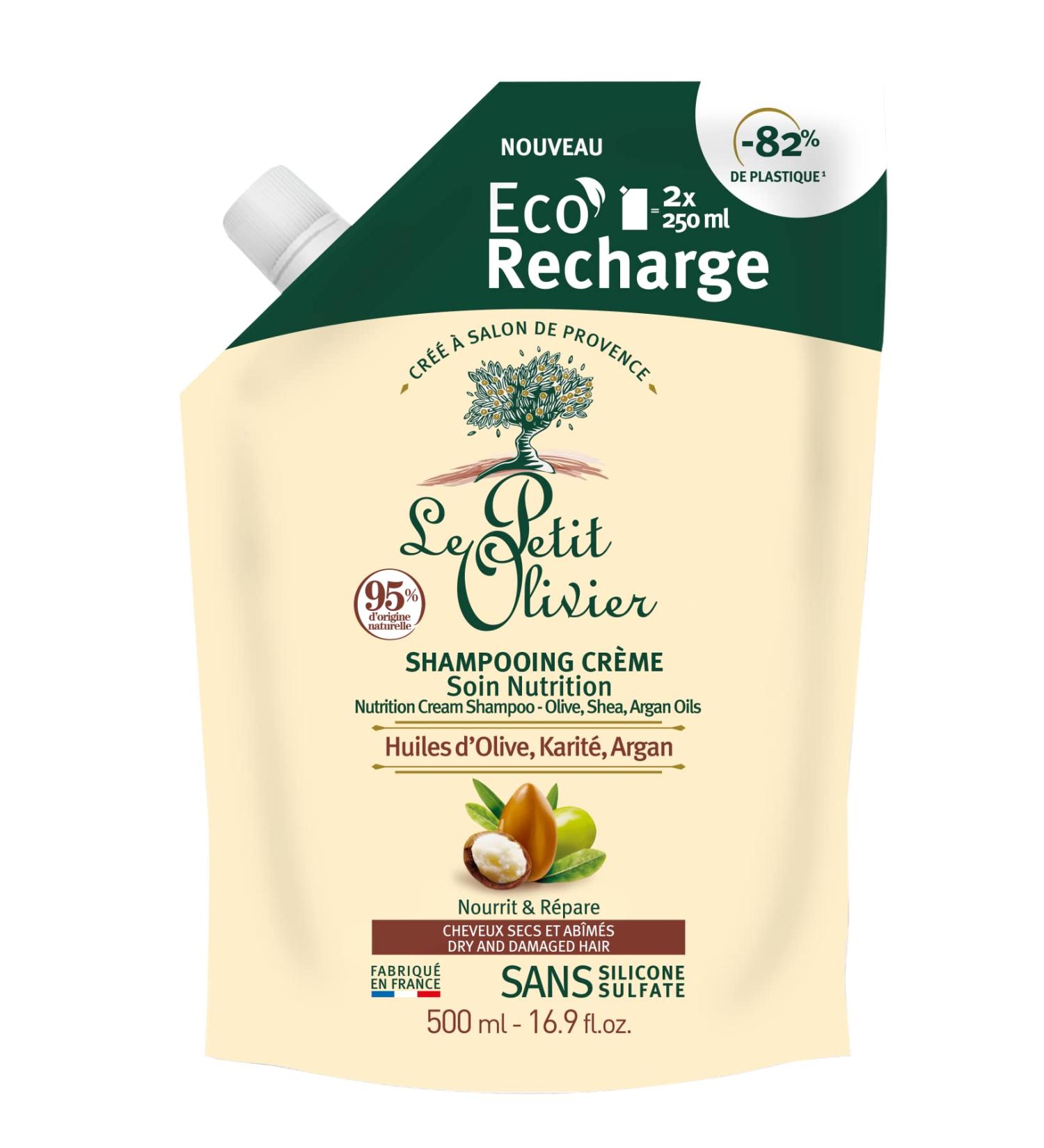 LE PETIT OLIVIER - Eco-Refill Shampoo Cream Nutrition Care - Olive Shea & Argan Oils - Nourishes & Repairs - Dry & Damaged Hair - Silicone-Free Sulfate-Free - Made in France - 500ml - Buy Online on GoSupps.com