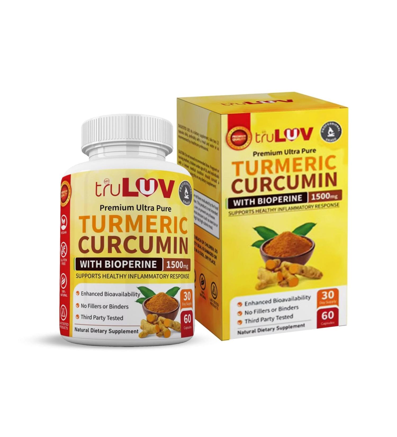 Turmeric Curcumin with Bioperine Ginger Supplement 1500mg 60 Capsules Natural Dietary Supplement for Health Non-GMO | Gluten Free - Buy Online on GoSupps.com