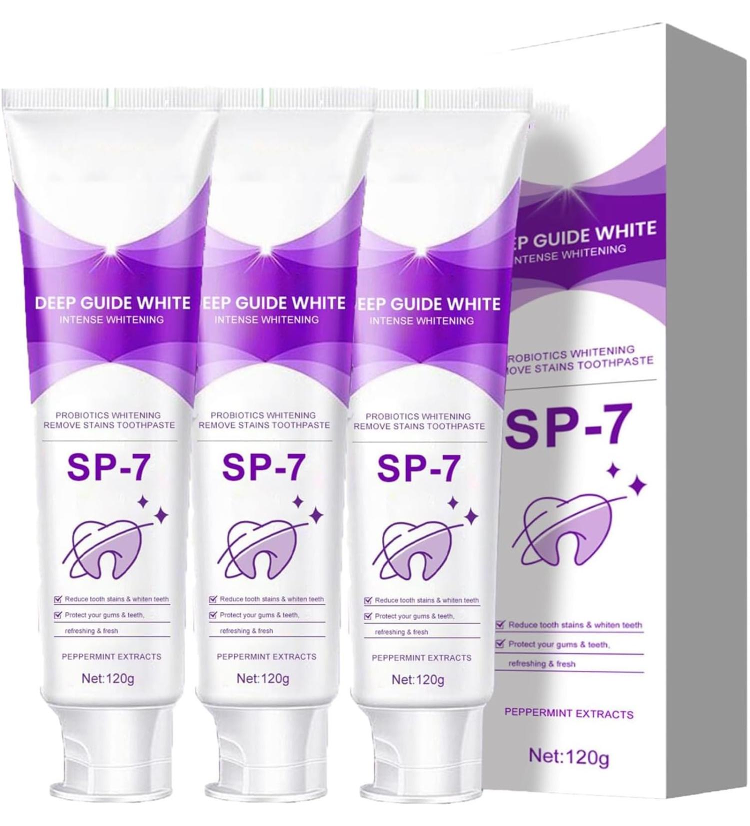 Sp-7 Toothpaste Sp-7 Whitening and Stain Removal Toothpaste Sp-7 Color Correcting Toothpaste Sp-7 Whitening Toothpaste with Probiotics Reduces Stains and Plaque - Buy Online on GoSupps.com