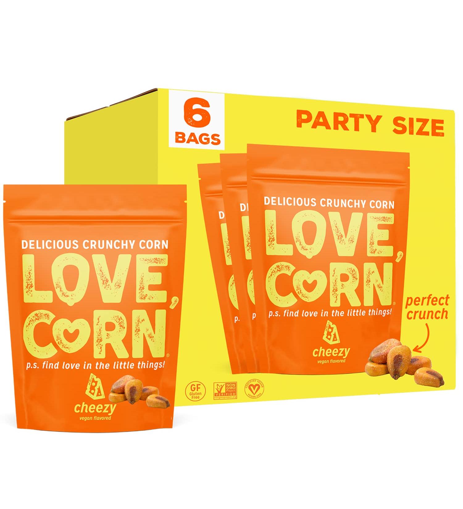 LOVE CORN Cheezy Snack | Crunchy Corn Cheese | 4oz x6 Bags | Non-Dairy Non-GMO Gluten-Free | Plant Based, Low-Sugar | 4oz (Pack of 6) - Buy Online on GoSupps.com