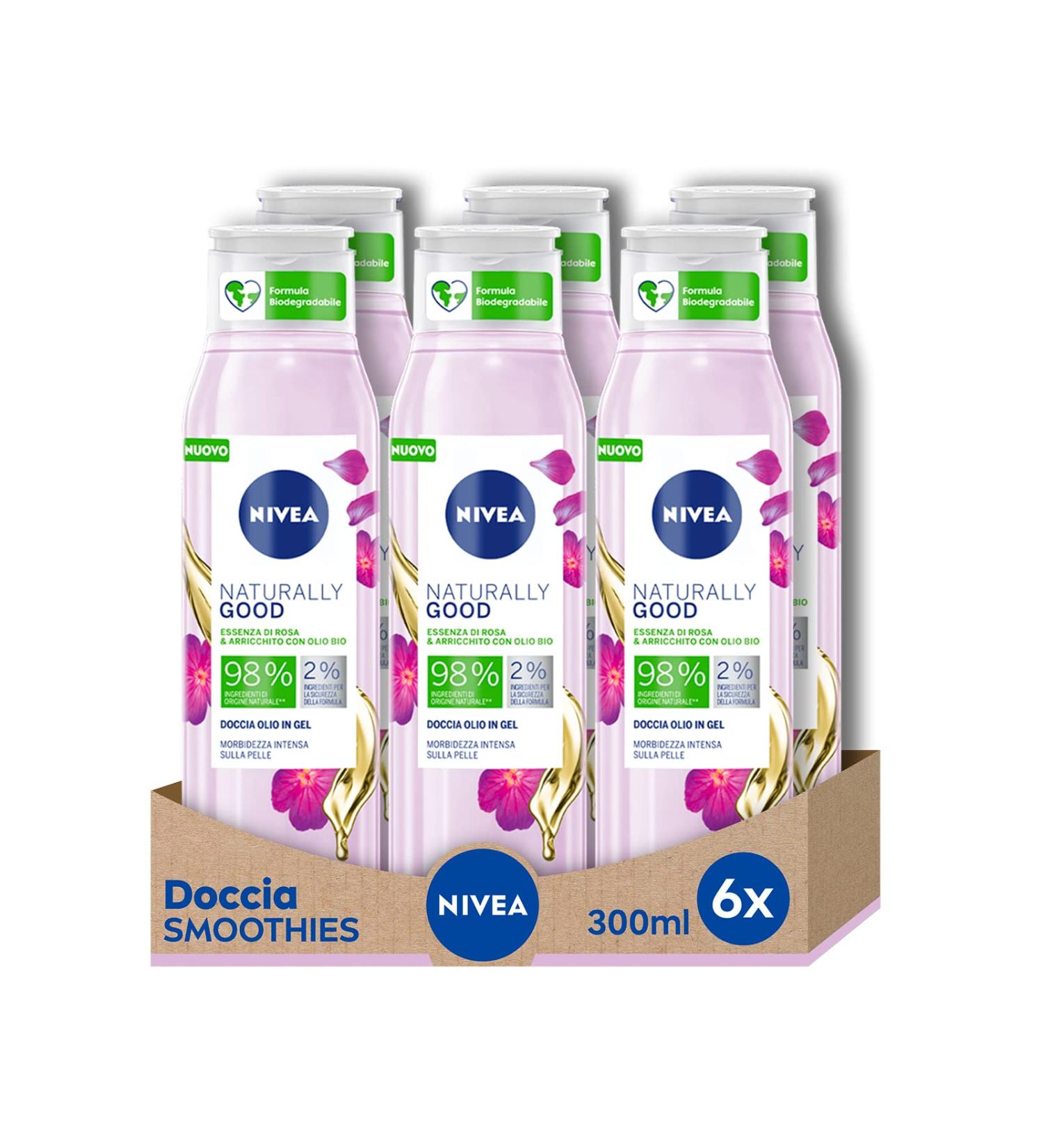 Nivea Naturally Good Essence de Rose and Arricchie Shower Gel with Organic Oil Biodegradable Formula 6 Pieces of 300 ml - Buy Online on GoSupps.com