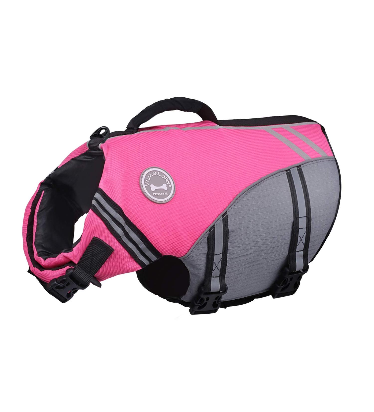 Vivaglory Sports Style Life Jacket for Small Dogs | Durable Adjustable & Safe Buoyancy Vest - Pink (Chest 48-58 cm) - Buy Online on GoSupps.com