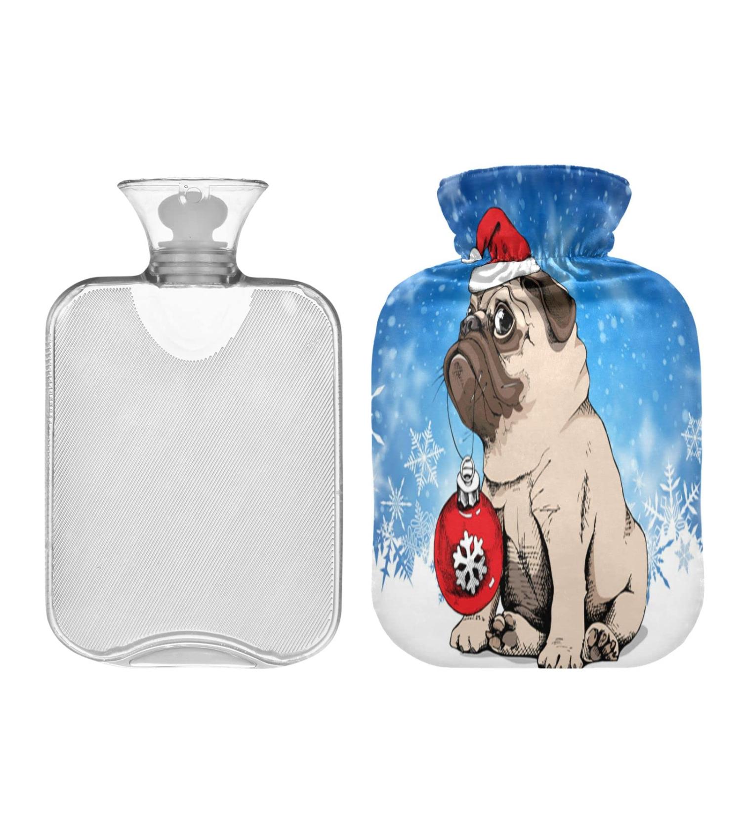 KCL Deci Hot Water Bottle with Cover - Winter Snowflakes French Dog Design 2L - Foot Warmer & Pain Relief - Heat & Cold Therapy for Cramps - Buy Online on GoSupps.com