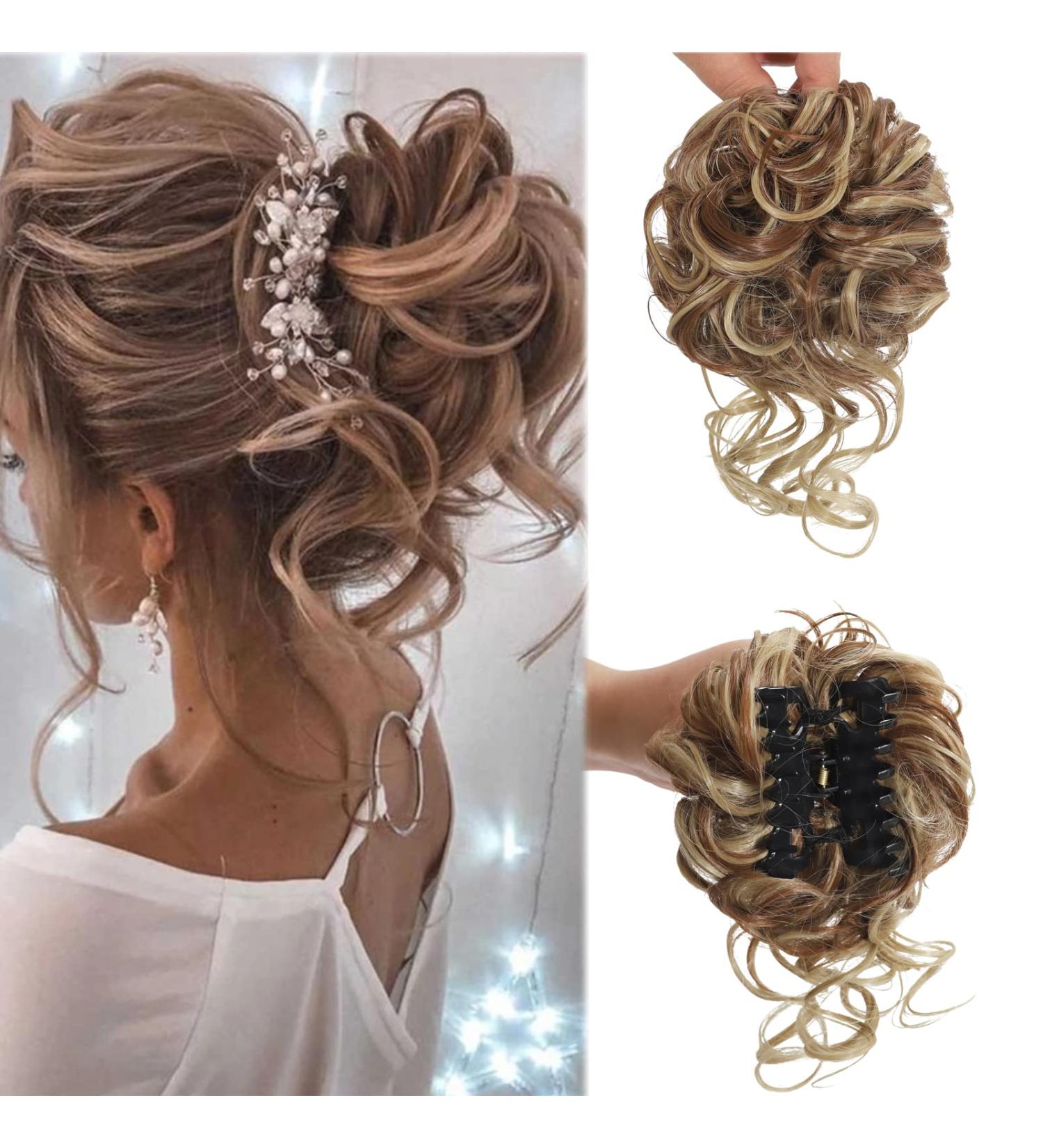 Claw Messy Bun Hair Piece Clip | Wavy Curly Chignon Updo Synthentic Ponytail for Women & Girls - Buy Online on GoSupps.com