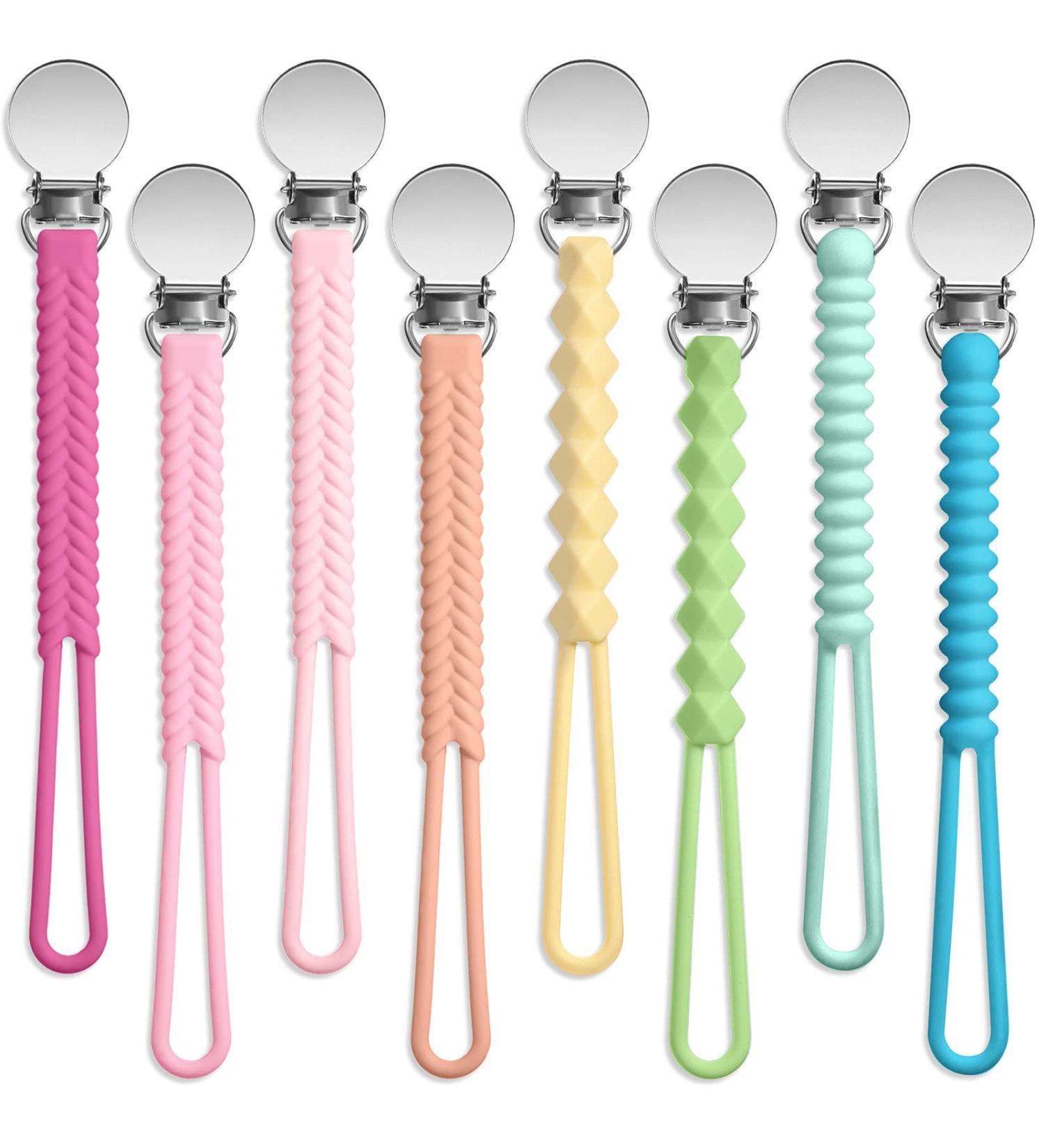 Nuanchu 8-Piece Braid Pacifier Clip Set for Baby Girl Boy - Bright Colors - Buy Online on GoSupps.com