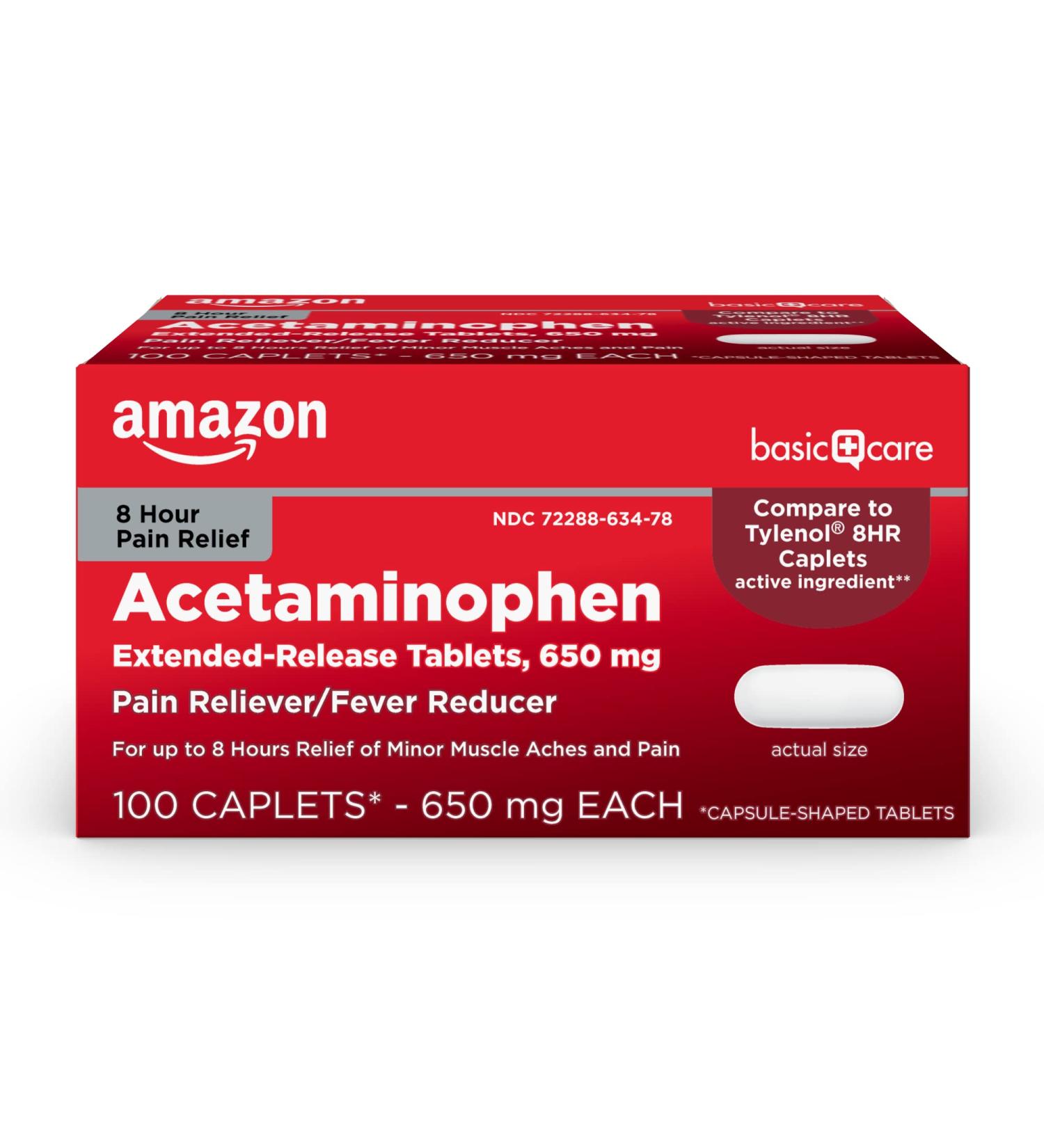 Amazon Basic Care Acetaminophen Extended-Release Tablets 650mg - 100 Count Pack, Pain Relief Medication - Buy Online on GoSupps.com