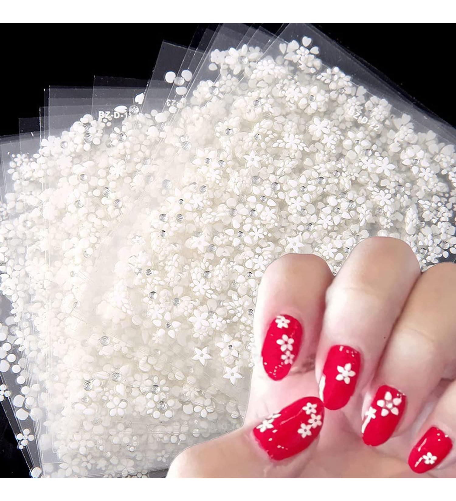 White Flowers 3D Nail Art Stickers - 30 Self-Adhesive Holographic Floral Decals for Manicure - Nail Supplies for Women and Girls - Buy Online on GoSupps.com