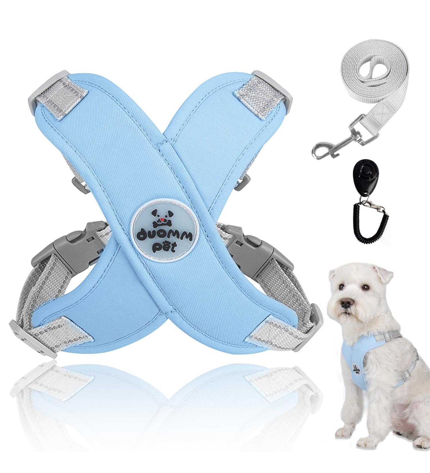 Buy Dog Harness for Small Dogs - No Pull Reflective Soft Vest & Leash - Safe & Comfortable - Blue - Buy Online on GoSupps.com