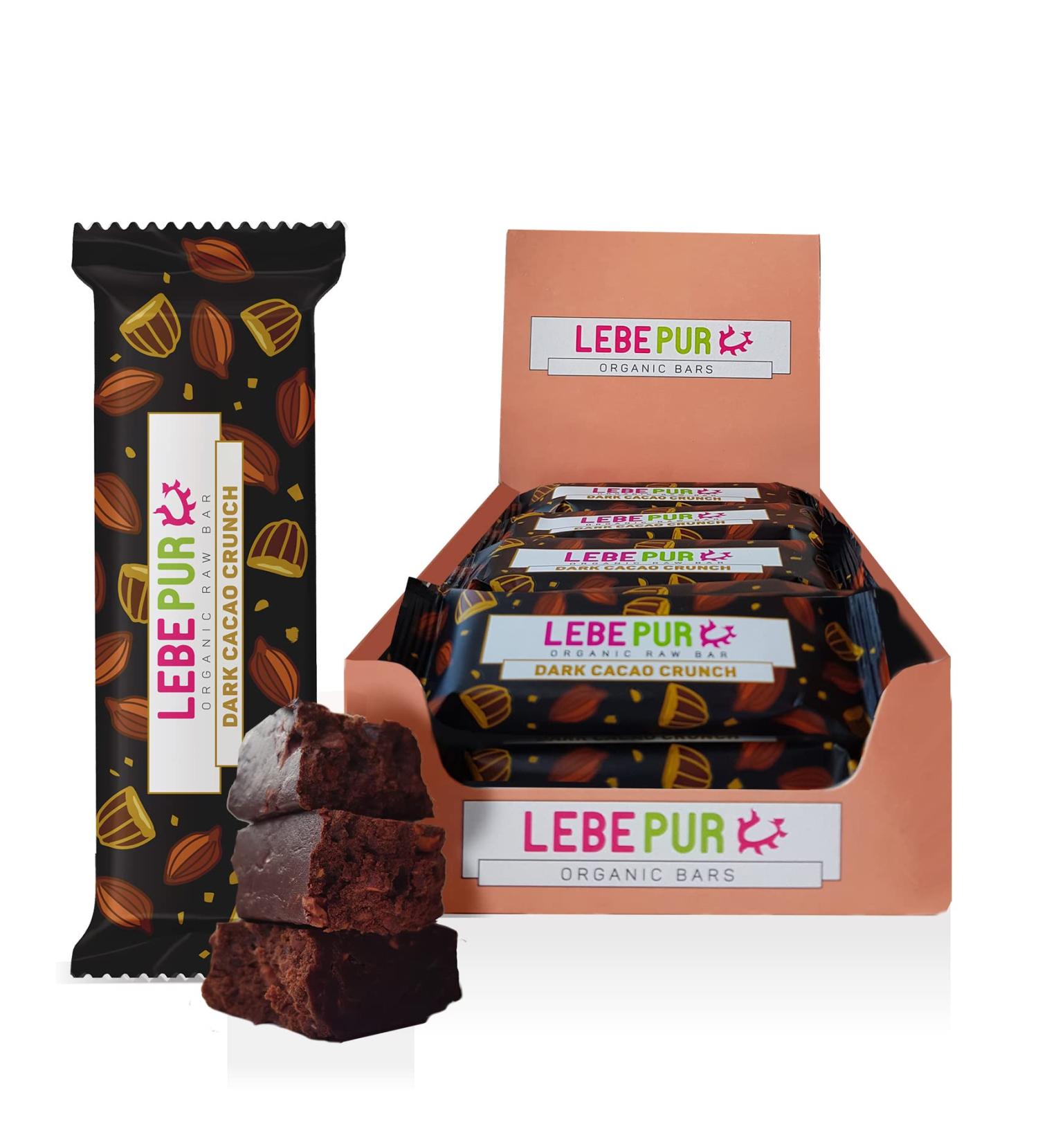 Leepur Organic Dark Cacao Crunch Bars | Vegan Gluten-Free Low Sugar | Power Pack of 15x50g | Paleo-Friendly Energy Snack - Buy Online on GoSupps.com