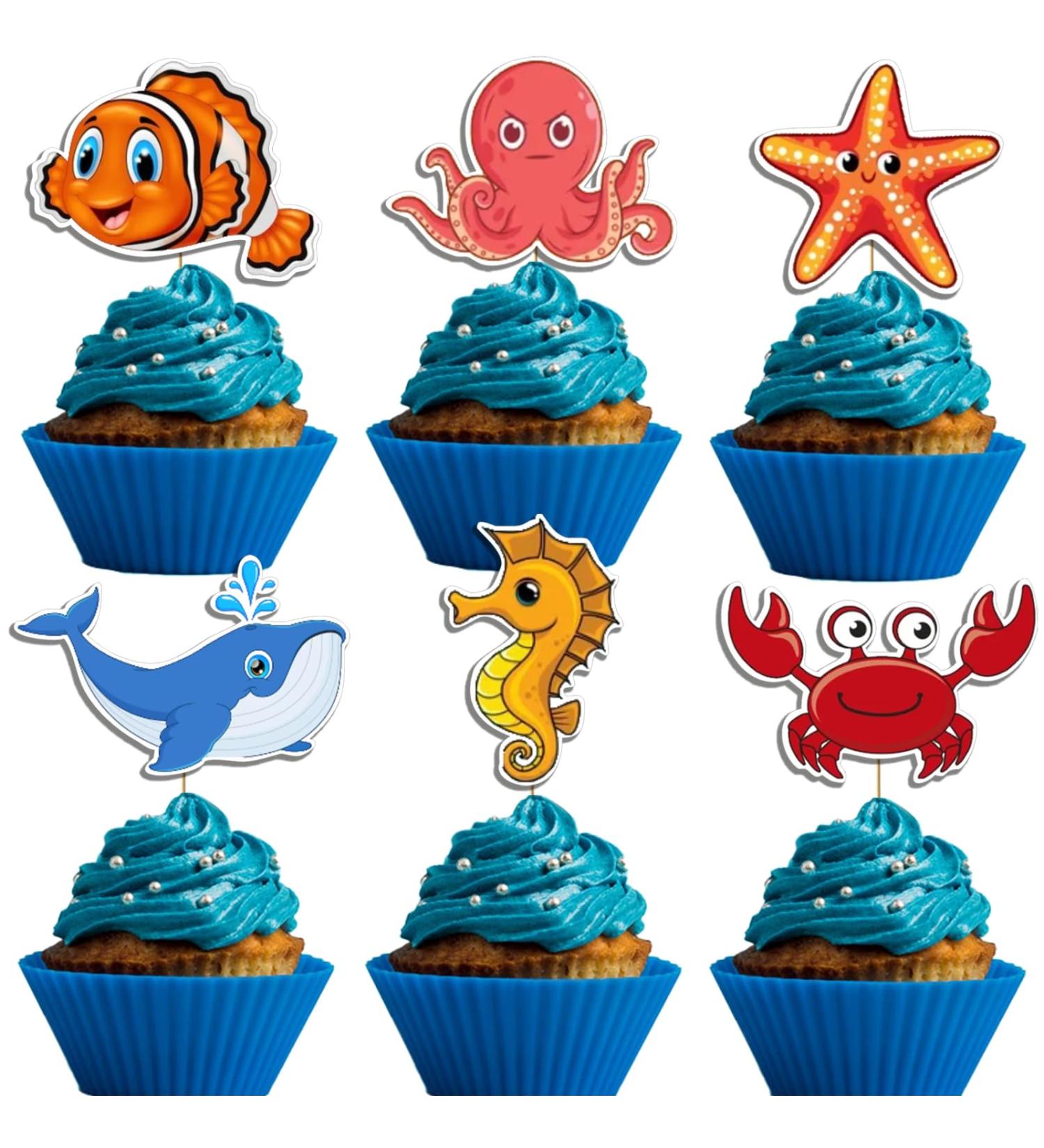 Pack of 24 Ocean Sea Animal Cupcake Toppers Package Fish Starfish Whales Octopuses Crabs Sea horses for Sea Theme Birthday Decorations Baby Shower Under the Sea Theme Party Supplies - Buy Online on GoSupps.com