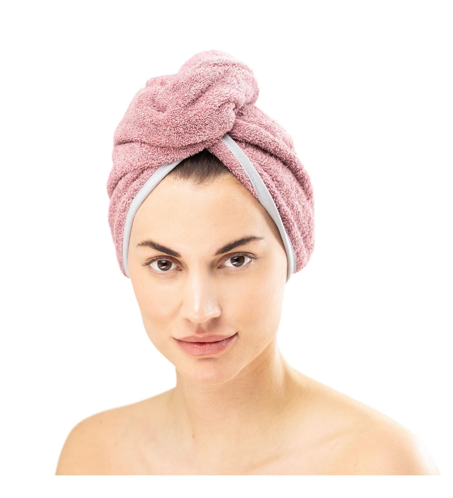 Homelevel 2x Terry Hair Turban - Quick-Drying 100% Cotton Hair Towels in Gray & Old Pink - Lightweight Hair Accessory - Buy Online on GoSupps.com