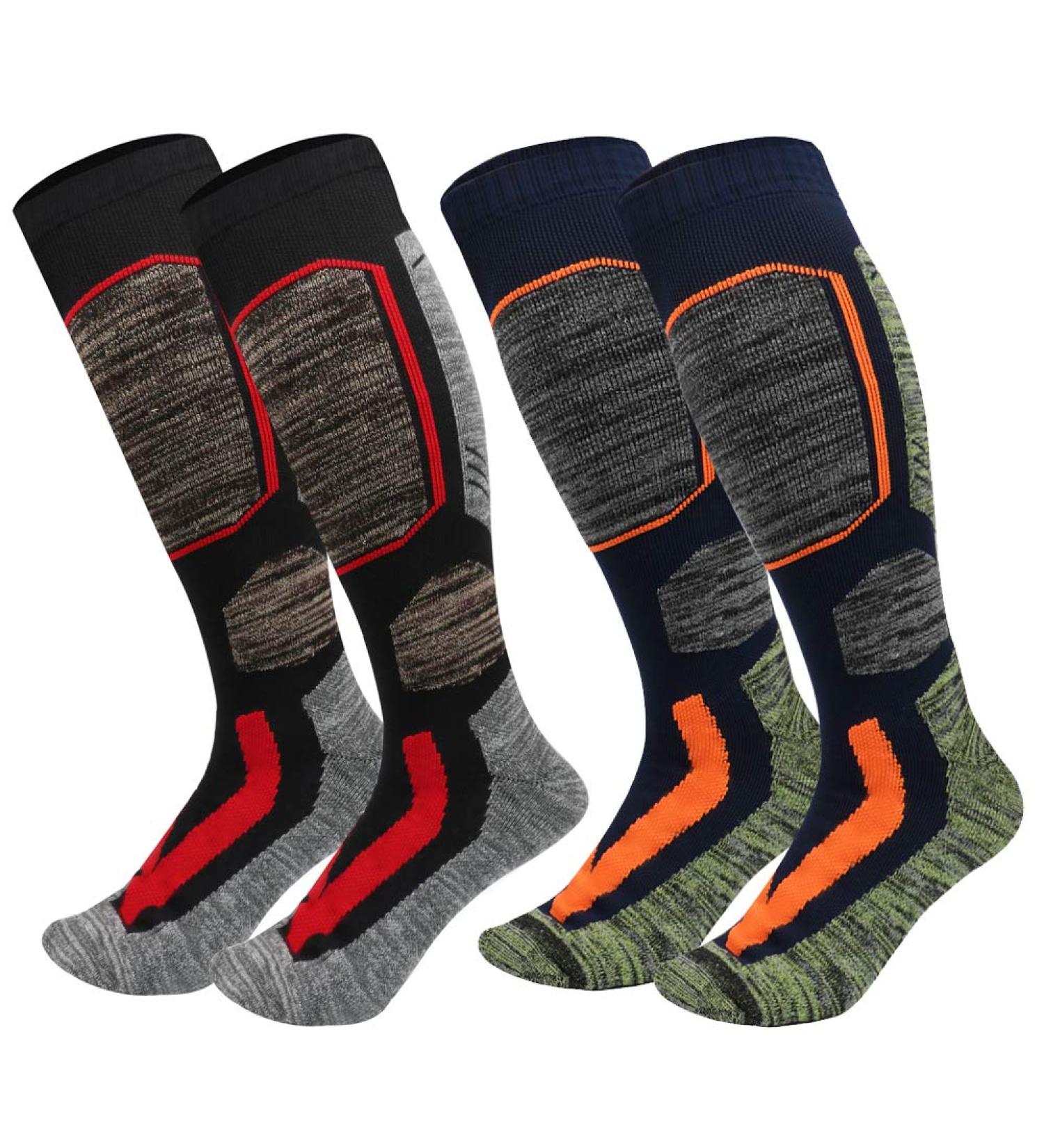 JTEG Unisex Ski Socks - Thermo Knee Socks for Winter Sports | 2 Pairs Red-Orange for Men Women & Kids - Buy Online on GoSupps.com