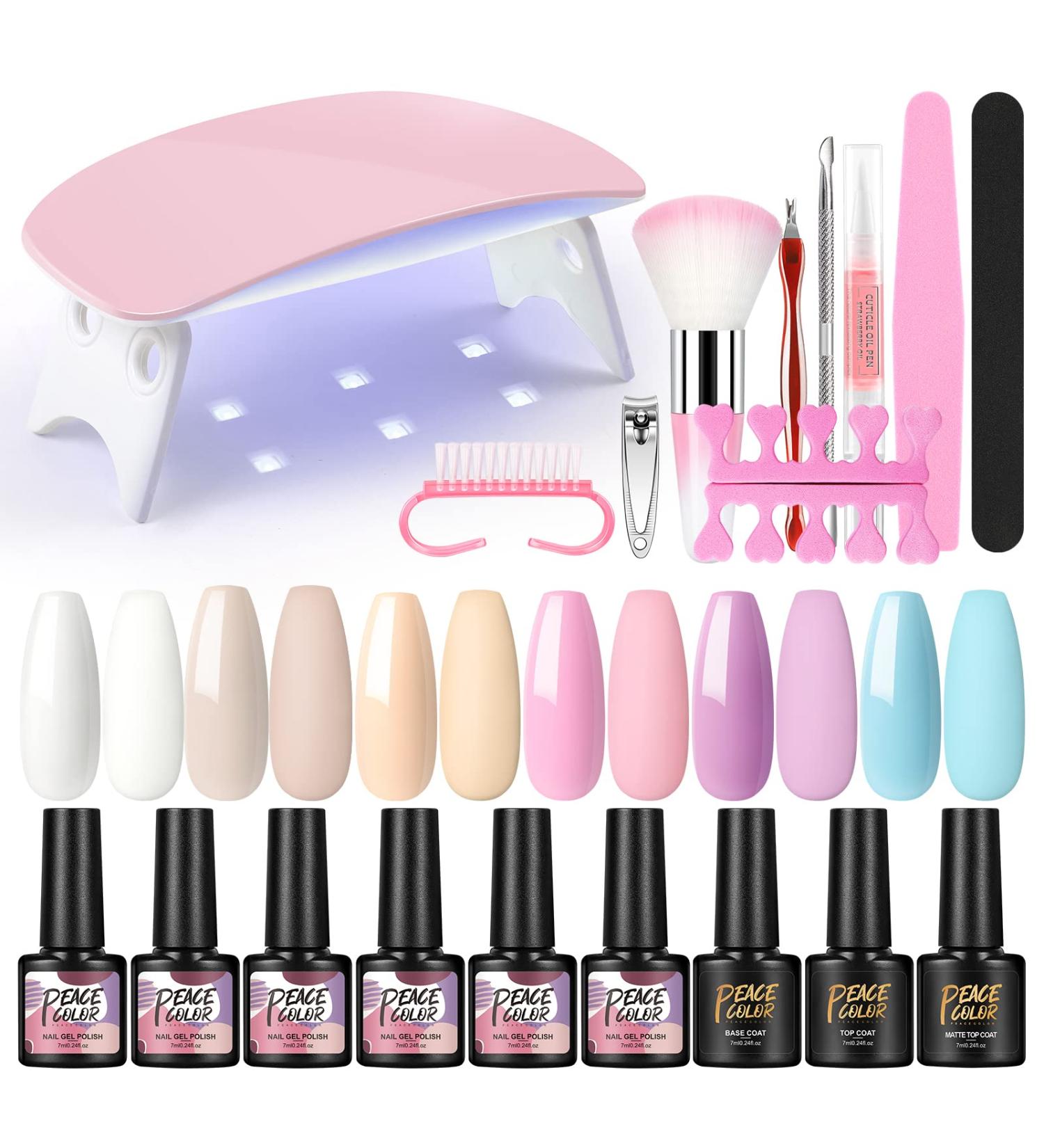 PEACECOLOR Gel Nail Polish Starter Kit - 6 Colors with Portable U V/LED Nail Lamp | Gloss/Matte Top Coat, Manicure Tools | Perfect Gift for Women - Buy Online on GoSupps.com