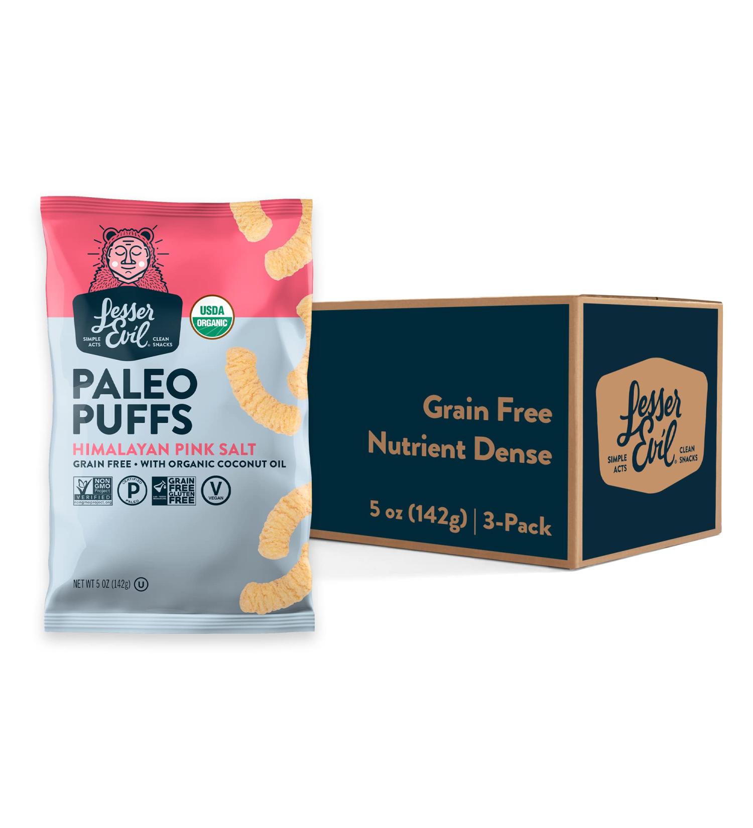 LesserEvil Himalayan Pink Salt Organic Paleo Puffs 5 oz (Pack of 3) - Grain-Free, Vegan, Minimally Processed - Buy Online on GoSupps.com