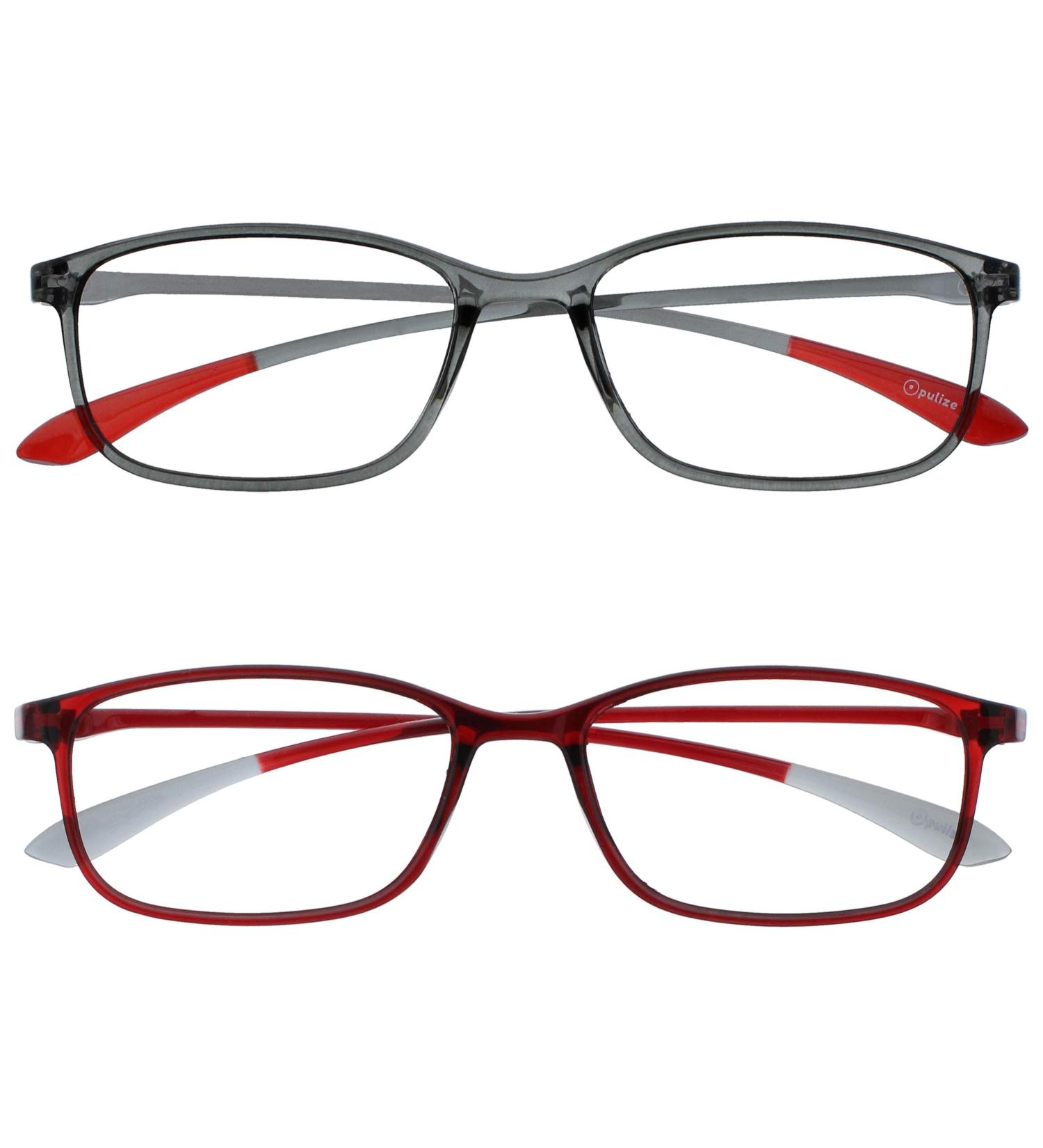 Opulize ICE Reading Glasses 2 Pack - Ultralight Crystal Gray & Dark Red Frames | +1.00 to +3.00 Diopters - Stylish & Comfortable for Men - Buy Online on GoSupps.com