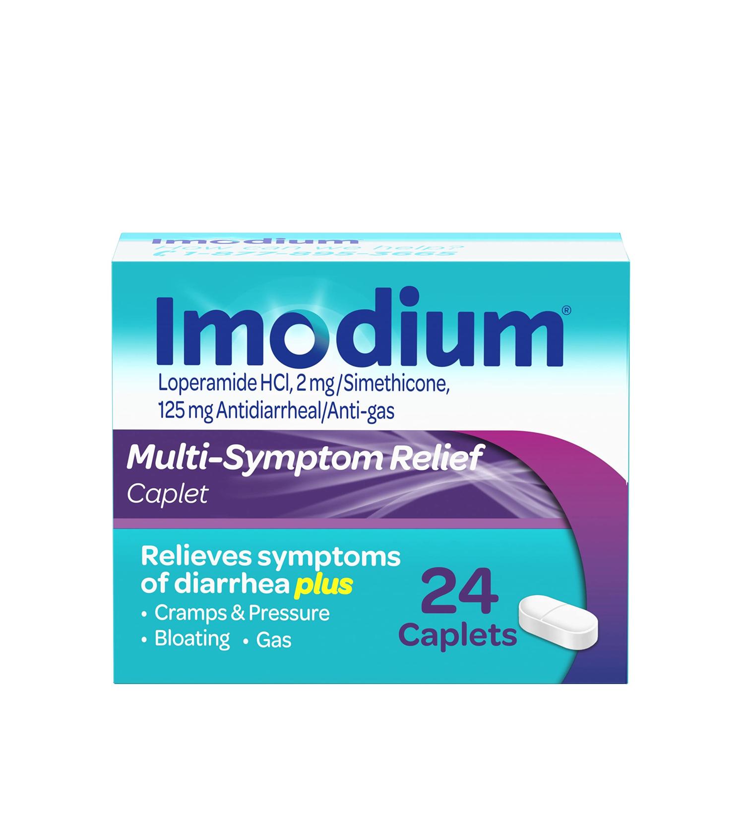 Imodium Multi-Symptom Relief Caplets: Loperamide & Simethicone for Diarrhea, Gas, Bloating - 24 ct - Buy Online on GoSupps.com