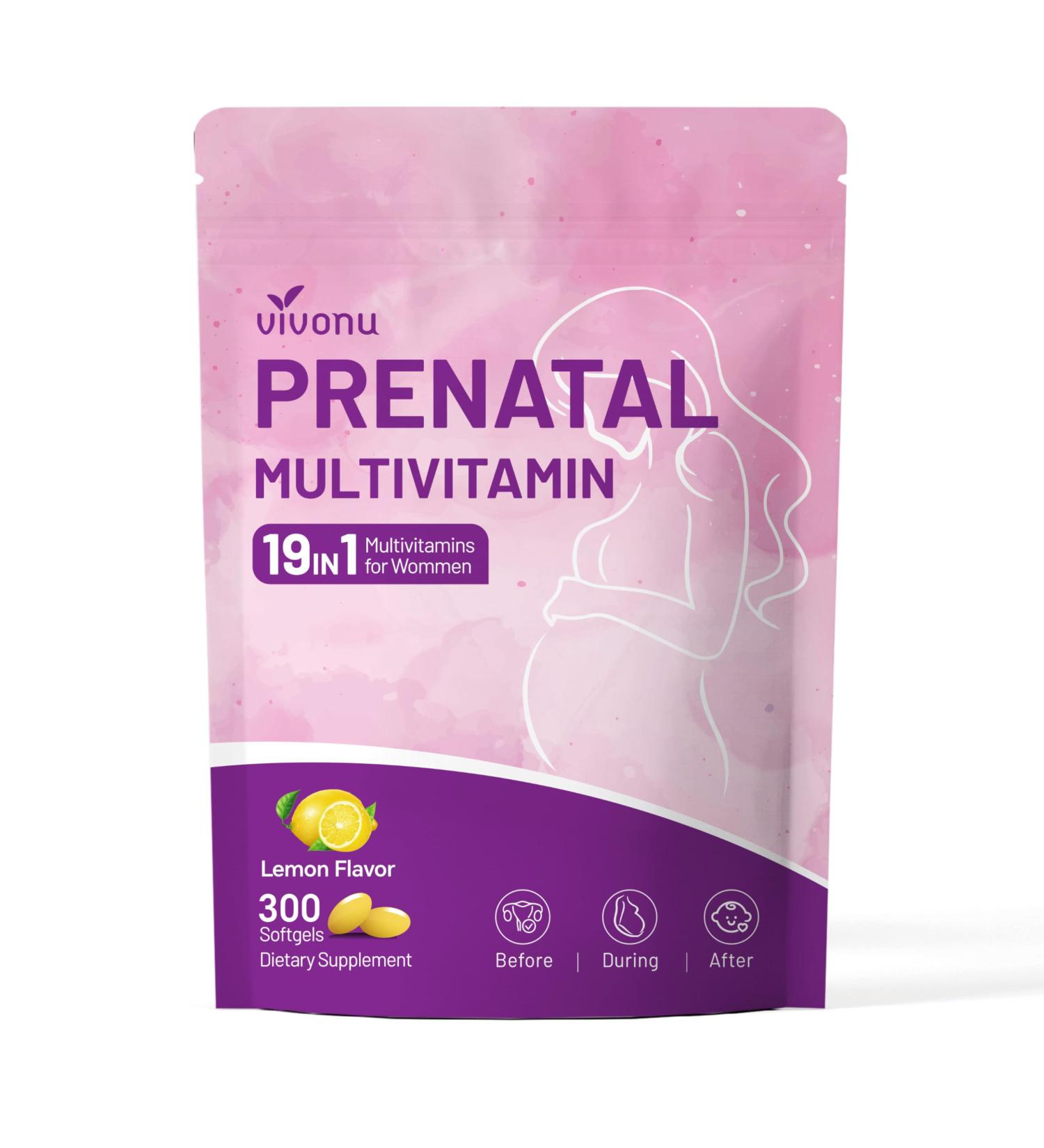 19 in 1 Prenatal Multivitamin 100 Day Supply 300 Softgels Prenatal Vitamins Lemon Flavor Before During & Post Pregnancy with Folic Acid Probiotic Biotin Zinc Vitamin D3 K2 B6 B12 C & More