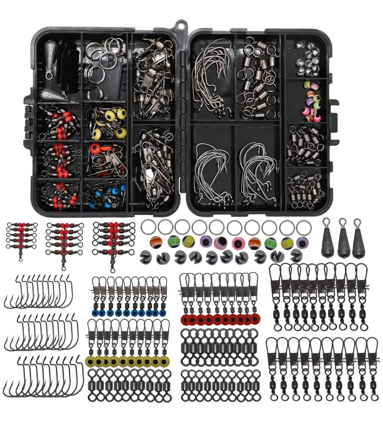 SUPERTHEO 158pcs Fishing Accessories Kit with Hooks, Sinkers, Swivels, and Tackle Box for Bass Casting - Complete Fishing Set for Beginners and Experts - Buy Online on GoSupps.com