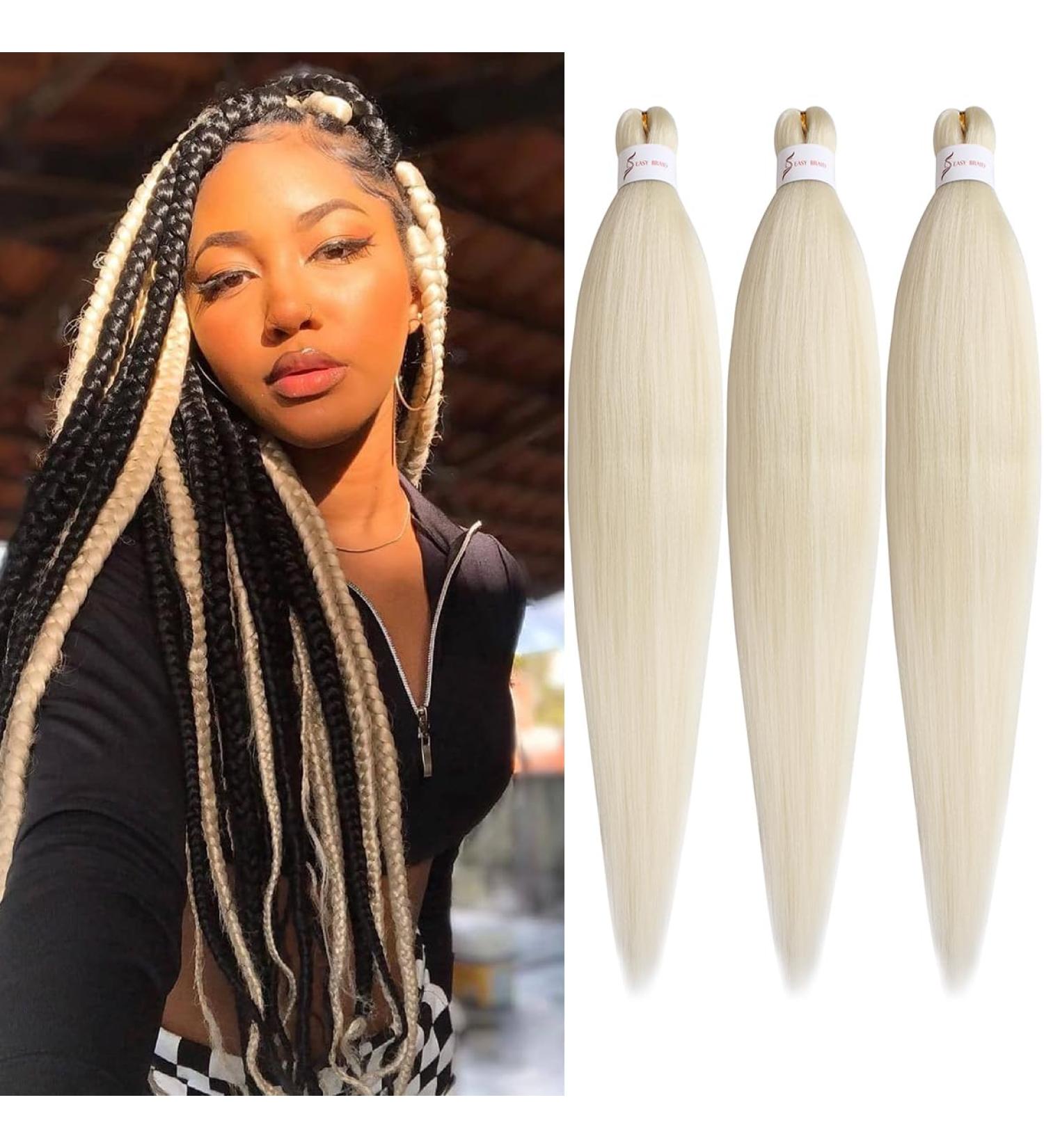 Leeven 3 Packs Blonde Pre Stretched Braiding Hair 26 Inch Yaki Braiding Hair Extensions for Box Braids Pre Stretched Braiding Hair Extensions EZ Braids 613# 26 Inch (Pack of 3) 613# - Buy Online on GoSupps.com