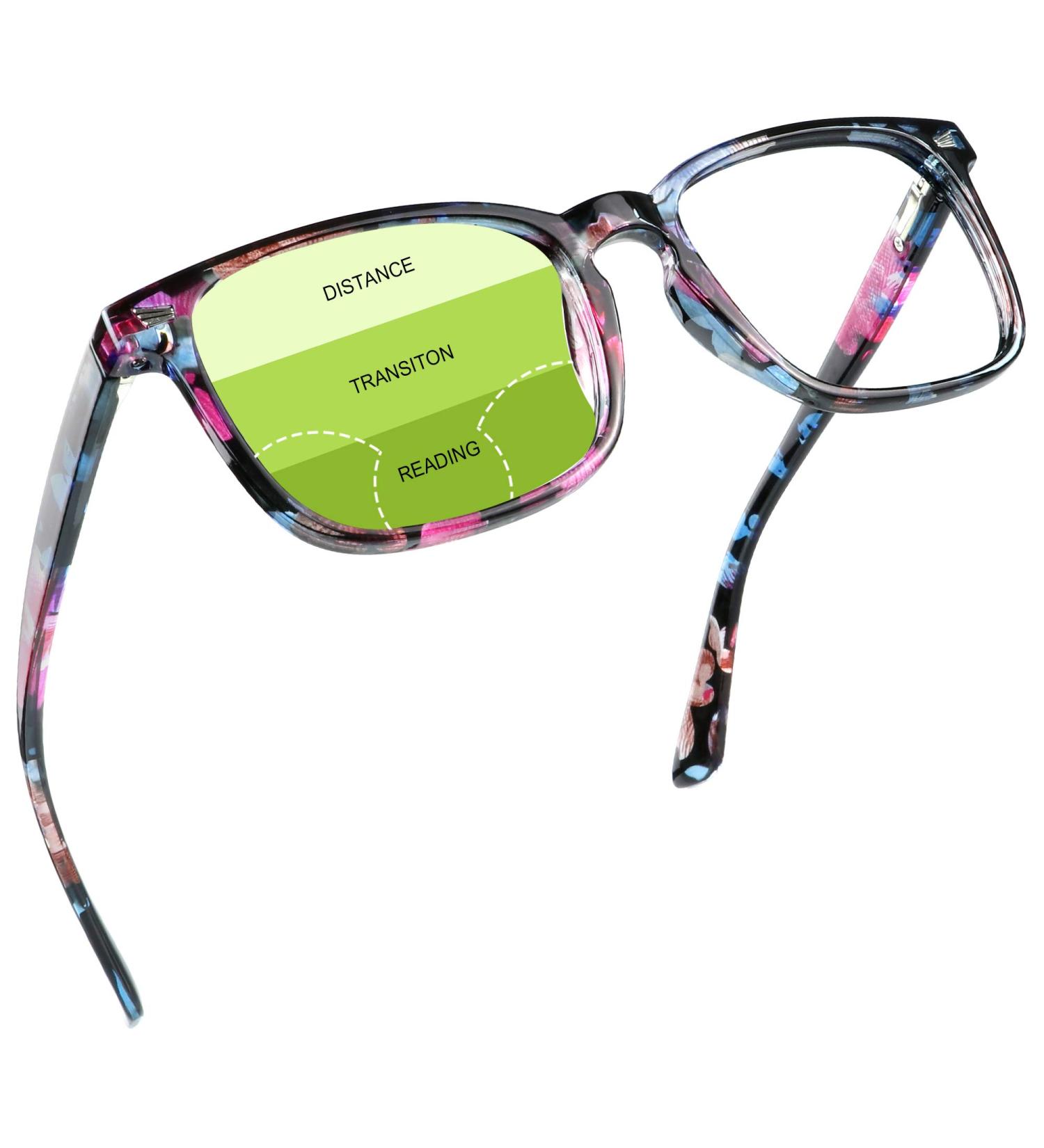 YEIN Progressive Multifocus Reading Glasses - Spring Hinge Blue Light Blocking Readers for Women | No Line Multifocal Clear Lenses (+0.00/+1.75 Magnification) - Stylish Pink Floral Design - Buy Online on GoSupps.com