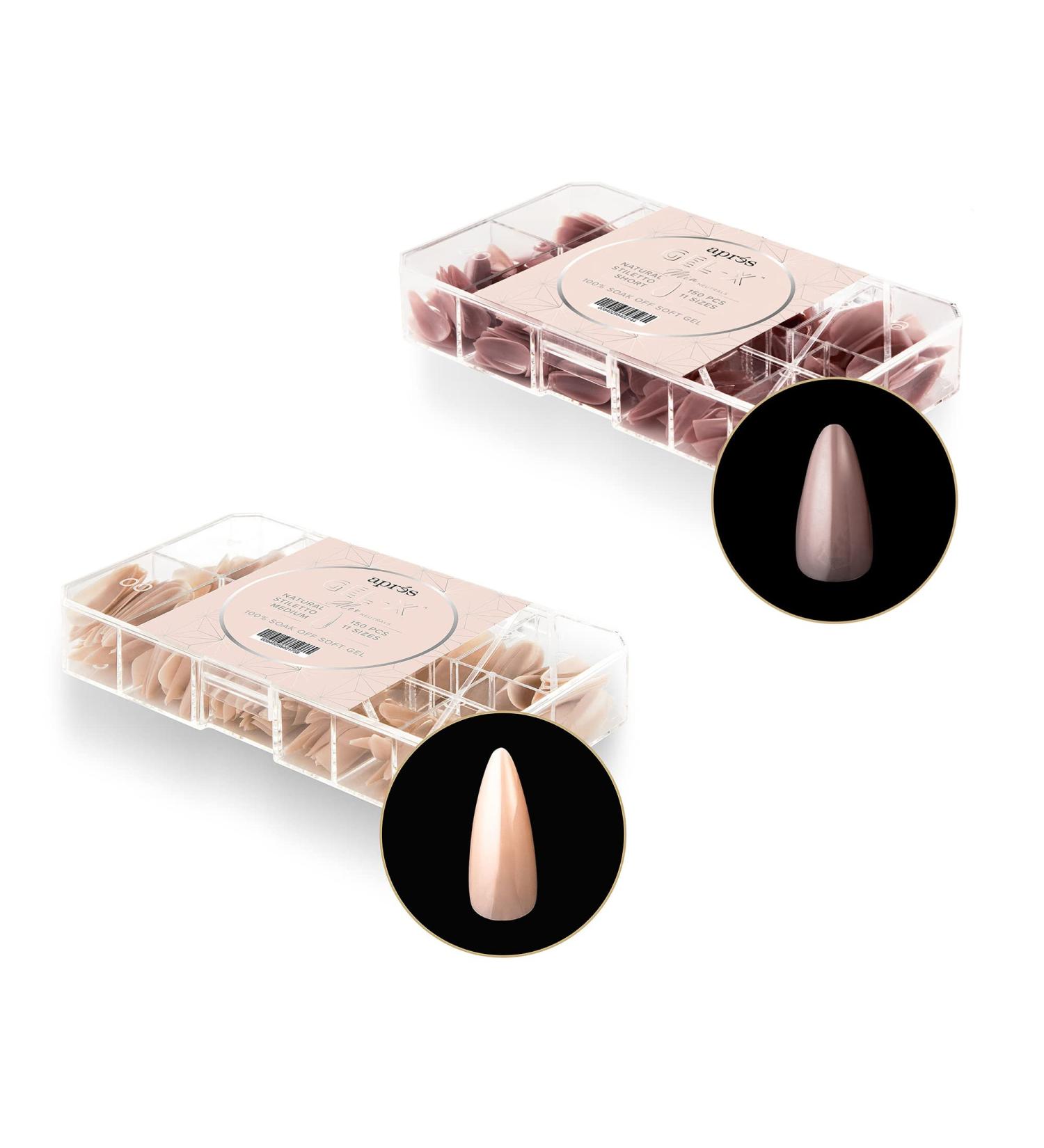 Apres Nail Neutrals Gel-X Mia Natural Stiletto Short & Alex Natural Stiletto Medium Box of Tips Bundle | Includes 300 Gel-X Tips | Premium Quality | 11 Sizes 00-9
