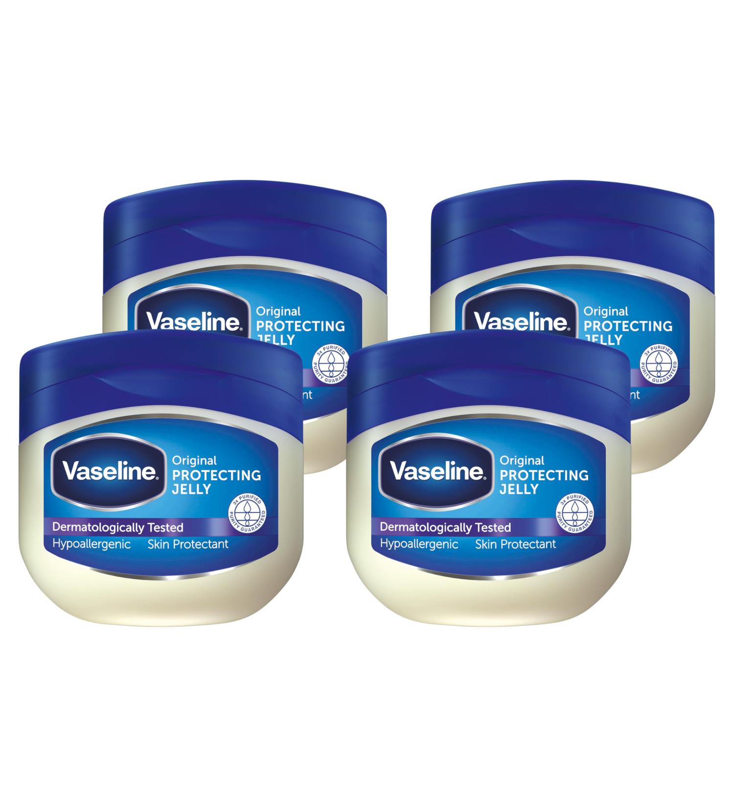 Unilever Vaseline Original Protecting Jelly cares for dry rough skin and provides relief from eczema 4 x 100 ml