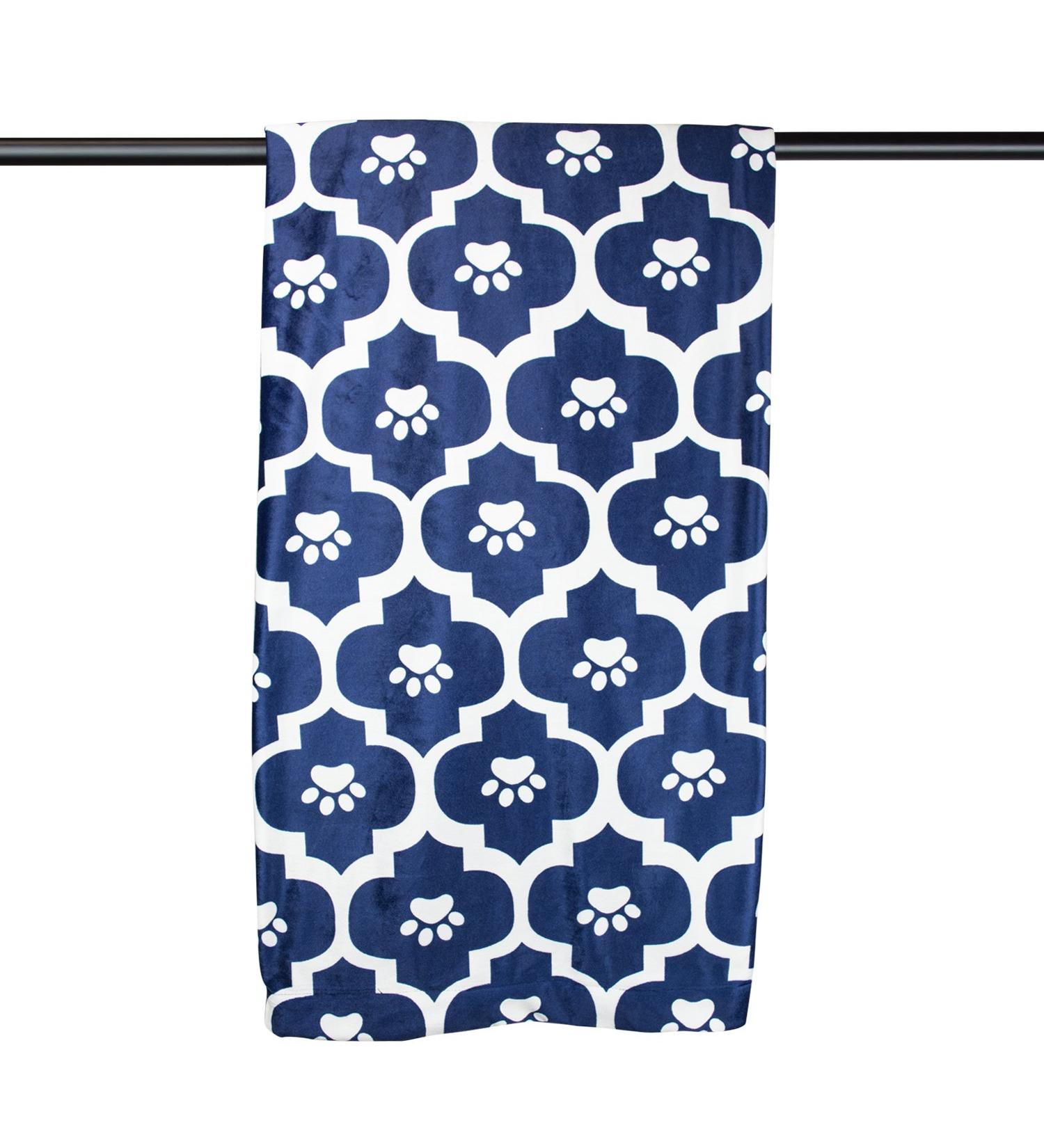 Bone Dry Moroccan Paw Print Pet Blanket 50 x 60 - Blue | Cozy and Stylish Pet Blanket - Buy Online on GoSupps.com