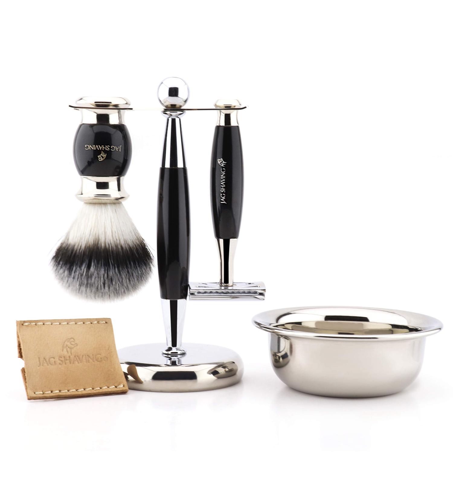 JAG Razor set for men with a double-sided razor planer super-silver tip roof hair shaving brush stand bowl and leather case for razor planes