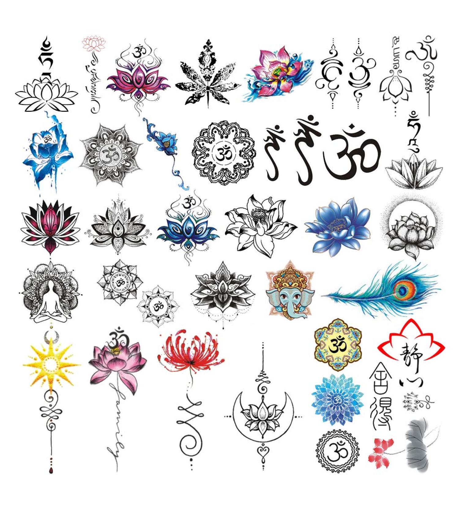 CARGEN Yoga Temporary Tattoo Set - 30 Sheets with Lycoris Radiata, OM Mandalas, Lotus, Elephant, and Peacock Feather Designs - Buy Online on GoSupps.com
