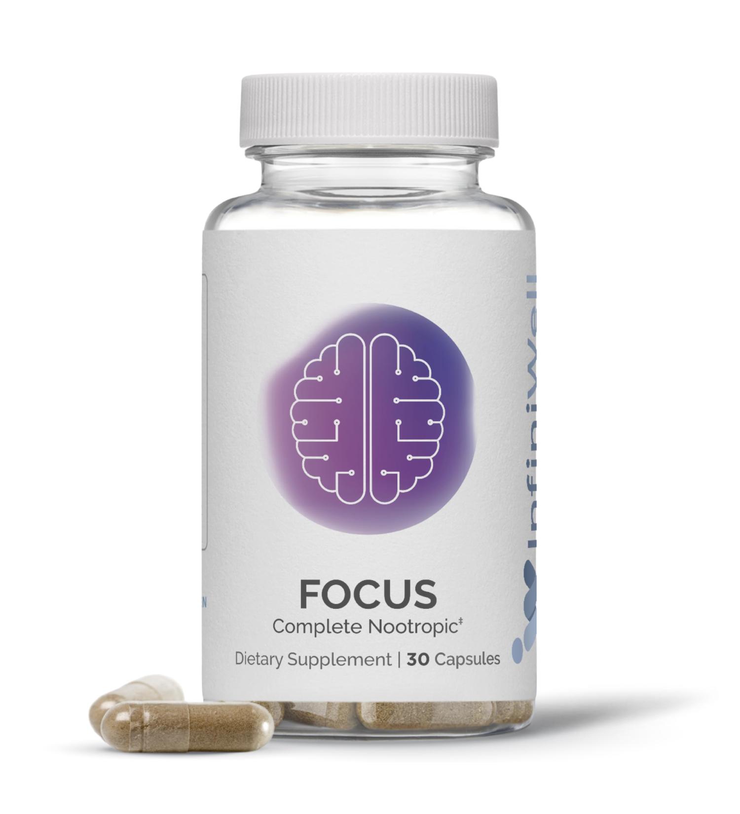 InfiniWell Focus Supplement - Breakthrough Nootropic - Aid Brain Health & Working Memory Support - Optimize Daily Neurological Processing Mental Acuity Energy & Cognitive Function (30 Capsules) - Buy Online on GoSupps.com
