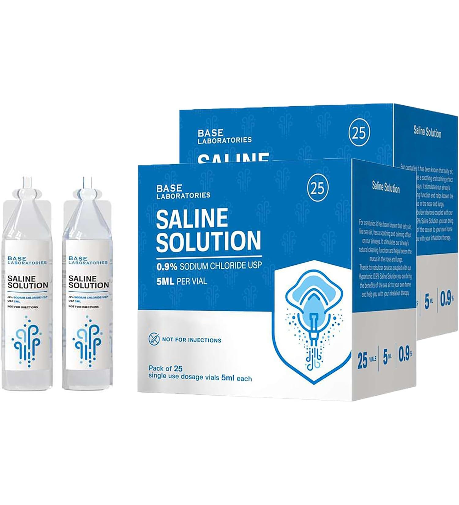 BASE LABORATORIES 0.9% Saline Solution Vials Versatile 0.9% Sodium Chloride Saline Ampoules 50 Vials