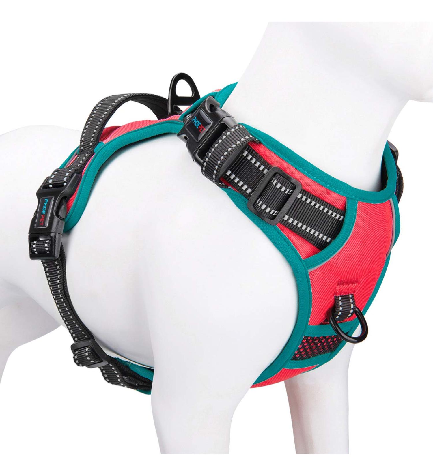 Phoepet Reflective Dog Harness - Adjustable with Training Handle 2 Metal Hooks & 3 Snap Buckles - Red S (Neck 12-18 Chest 14-24) - International Shipping - Buy Online on GoSupps.com