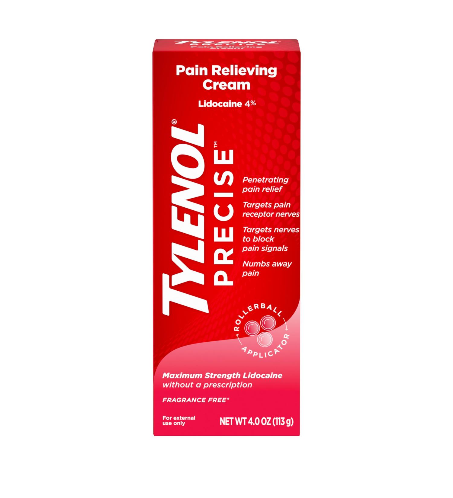 Tylenol Maximum Strength 4% Lidocaine Pain Relieving Cream - 4oz for Back Knee & Joints - Fragrance Free & Fast Relief - Buy Online on GoSupps.com