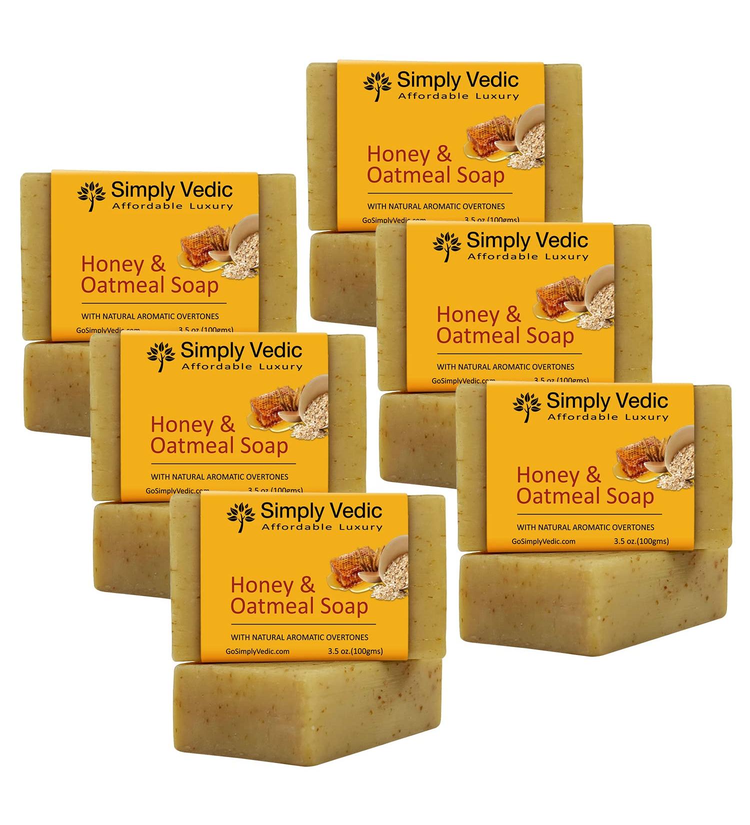 Simply Vedic Oatmeal Honey Soap Bar Collection - Handmade for Body, Hand, Face - Men & Women - 6-Pack (3.5 Oz. each) - Buy Online on GoSupps.com