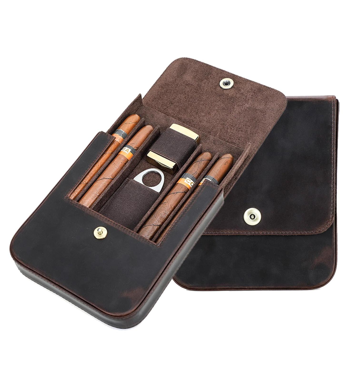LYGA Real Leather Portable Cigar Humidor Men's Business Cigar Bag Portable Multi-Functional Cigar Bag 4 Cigar Storage Bag. - Buy Online on GoSupps.com