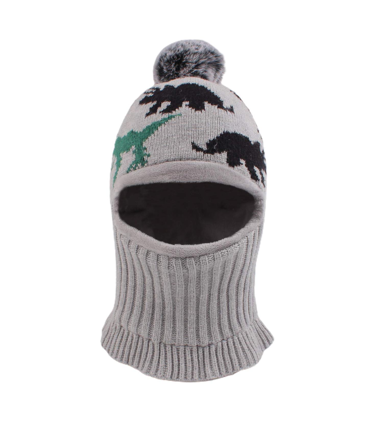XIAOHAWANG Winter Hood Hat Kids Knit Earflap Cap Fleece Lining for Boys Girls 3-10 Years - Gray Dinosaur - Buy Online on GoSupps.com