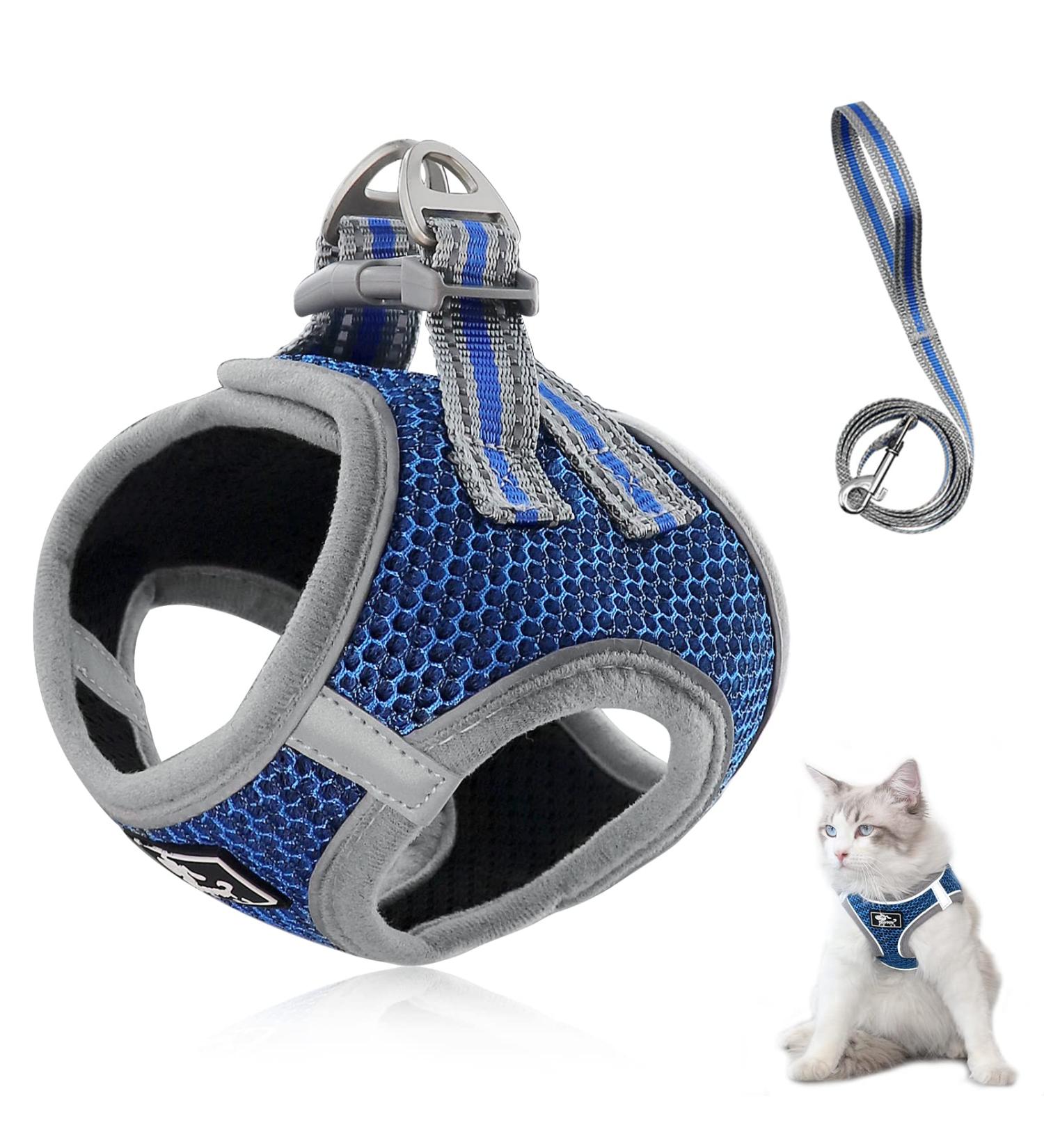Breakout-Proof Cat Dishes with Leash | Adjustable Reflective Cat Tableware Set for Small Dogs - Navy Blue - Buy Online on GoSupps.com