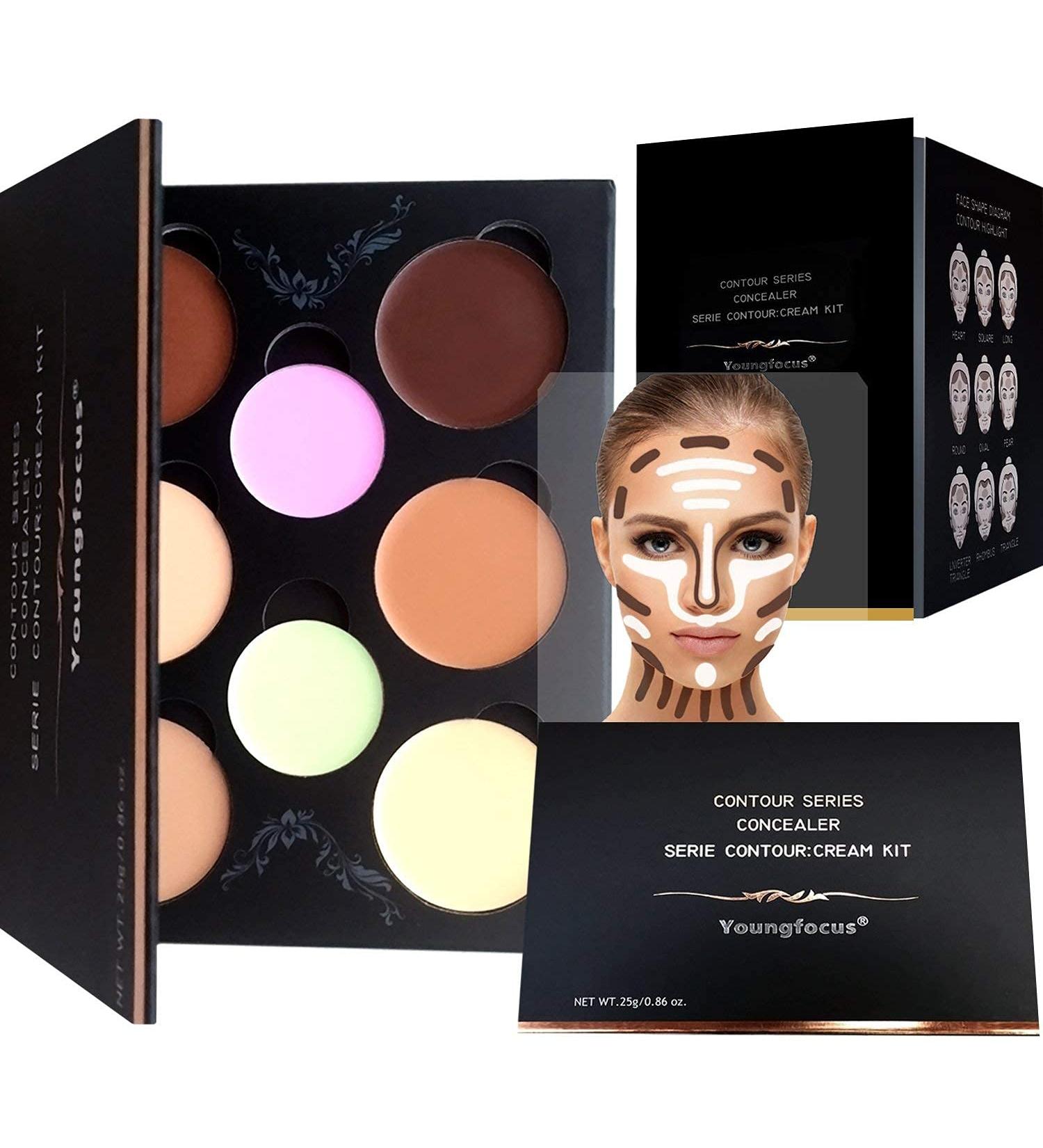 Youngfocus Cosmetics Cream Contour & Highlighting Makeup Kit | 8 Colors Vegan & Cruelty-Free Contouring Palette | Step-by-Step Guide Included - Buy Online on GoSupps.com