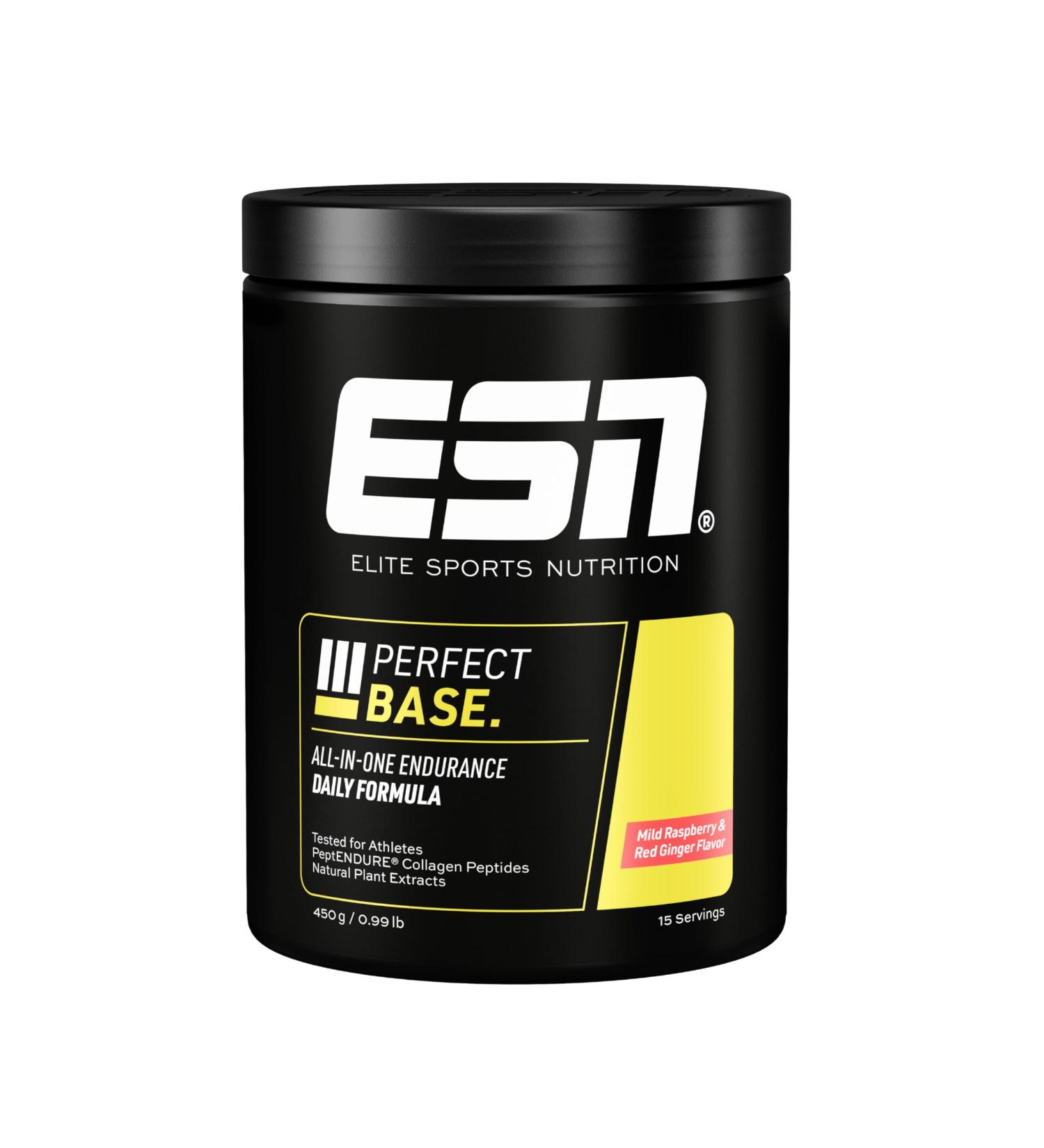 ESN Perfect Base 450g - All-in-One Endurance Supplement with Collagen Creatine Amino Acids & Plant Extracts - Raspberry & Red Ginger - Buy Online on GoSupps.com