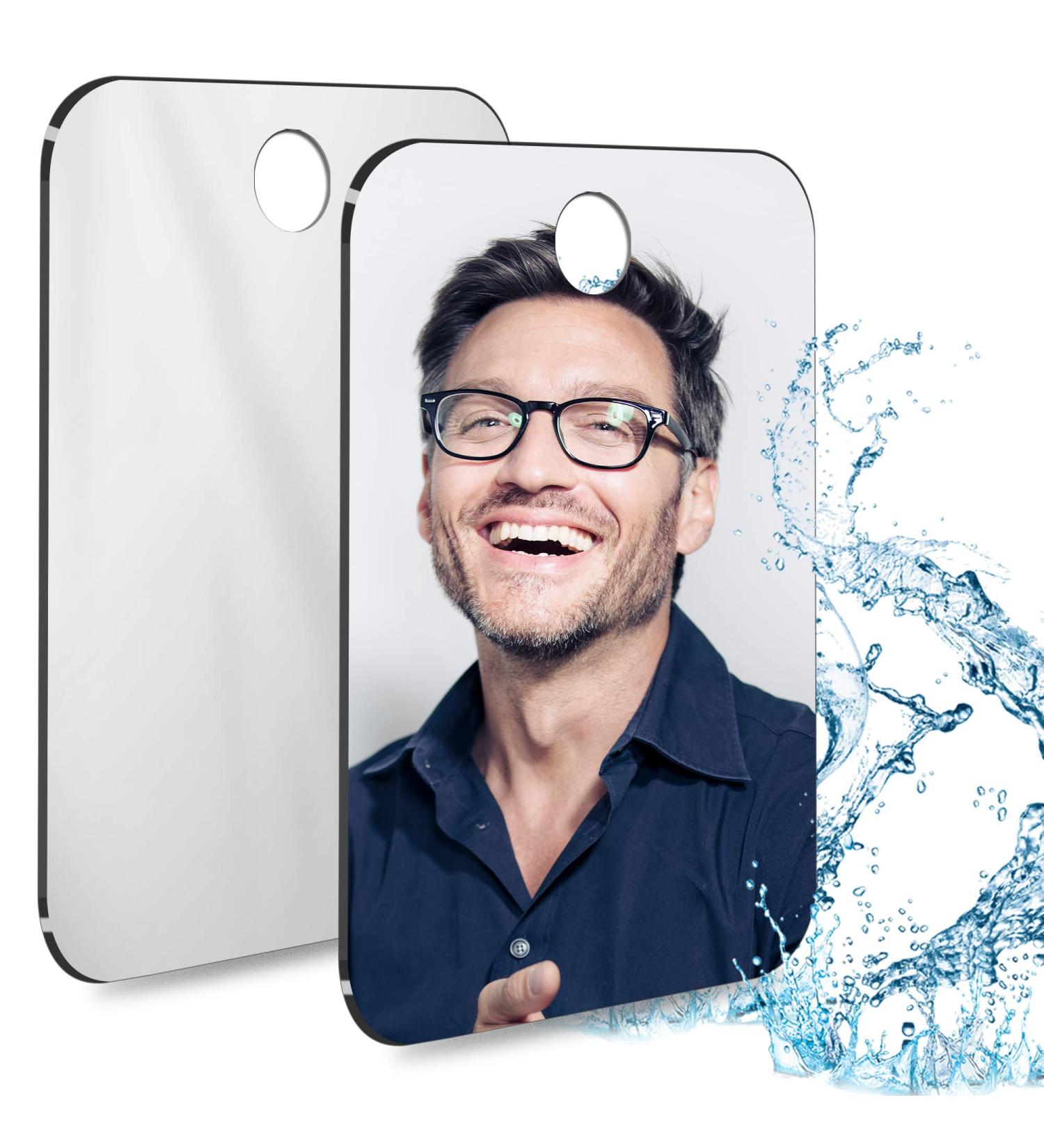 2 Pack Shatterproof Fogless Shower Mirror for Shaving - Medium 8x6 | Hanging Handheld Small Mirror for Camping & Bathroom - Men & Women - Buy Online on GoSupps.com