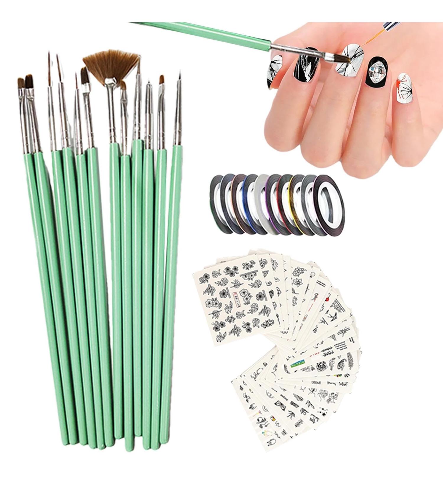 Aizuoni Brushes - Nail Brushes Pens Set with Nail Liner Brush and Nail Pens for Home Use and Professional Nail Salon with Stickers - Buy Online on GoSupps.com