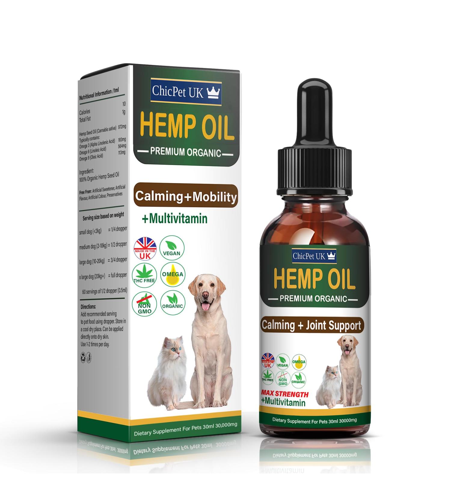 ChicPet UK Hemp Oil for Dogs Cats Pets | Naturally Supports Calming and Mobility | Made in The UK | Organic (30ml) - Buy Online on GoSupps.com