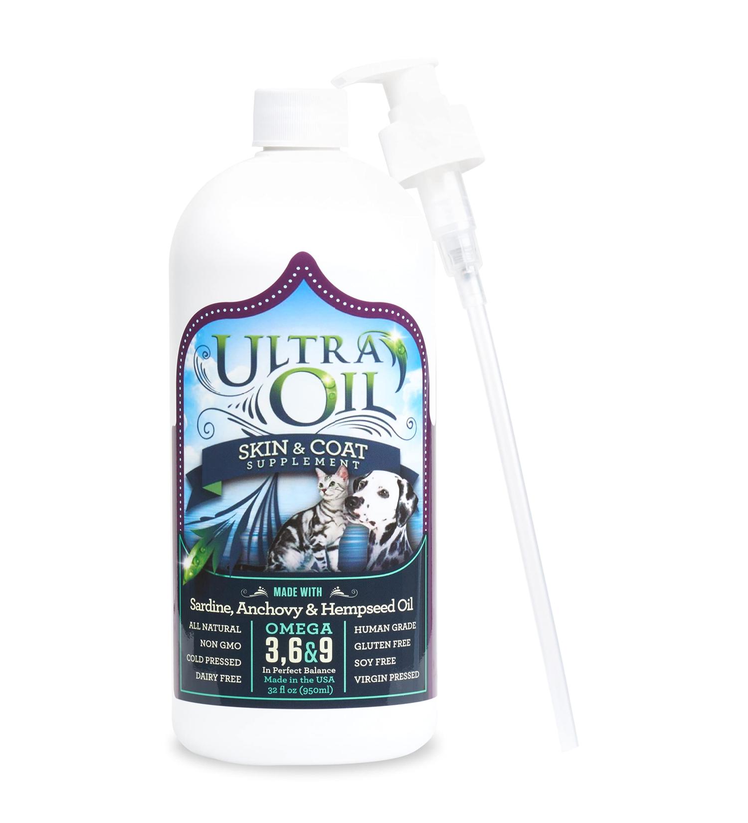 Ultra Oil Skin and Coat Supplement for Dogs & Cats | Hemp Seed, Flaxseed, Grape Seed & Fish Oil | Relief from Dry Itchy Skin, Dandruff, Allergies | 32oz - Buy Online on GoSupps.com