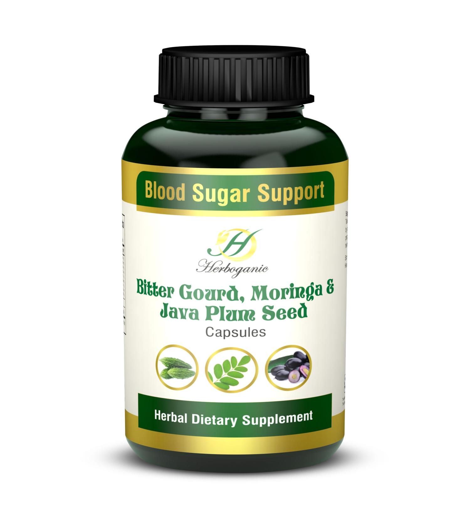 HERBOGANIC Bitter Gourd Moringa and Java Plum Seed Capsules | 500mg |All Natural Detoxification | 60 Capsules - Buy Online on GoSupps.com